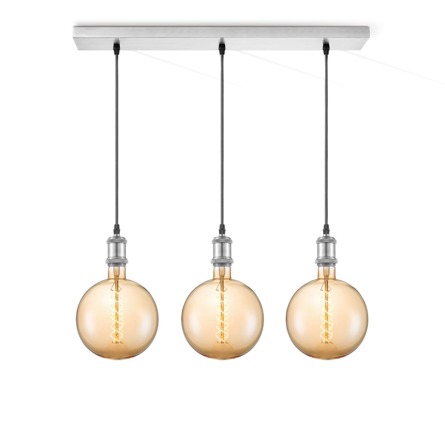 Vintage 3‑Licht Hanglamp met Amberkleurig Glas – Home Sweet Home