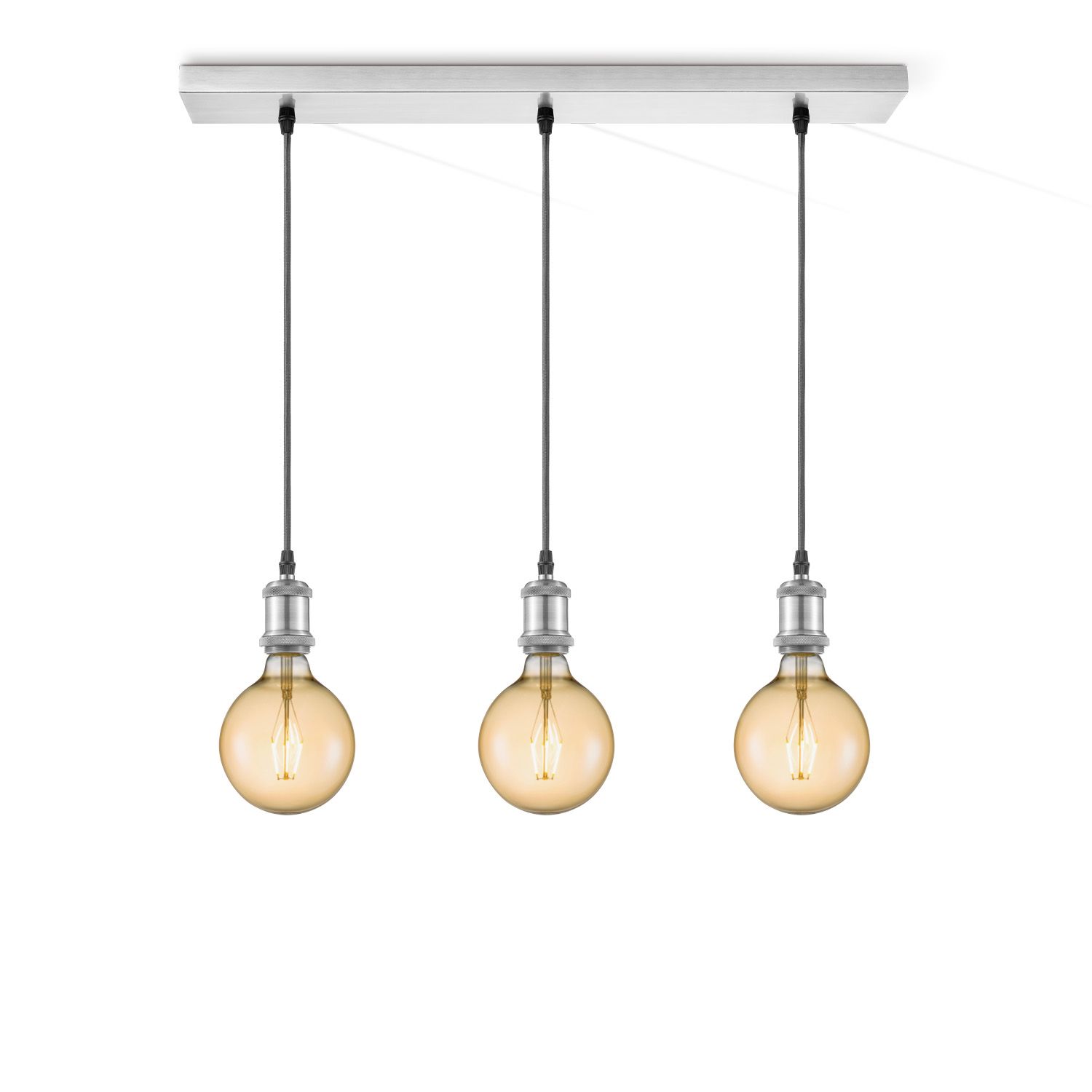 Vintage 3‑Lichts Hanglamp – Amber Beam Globe voor warme, moderne interieurs