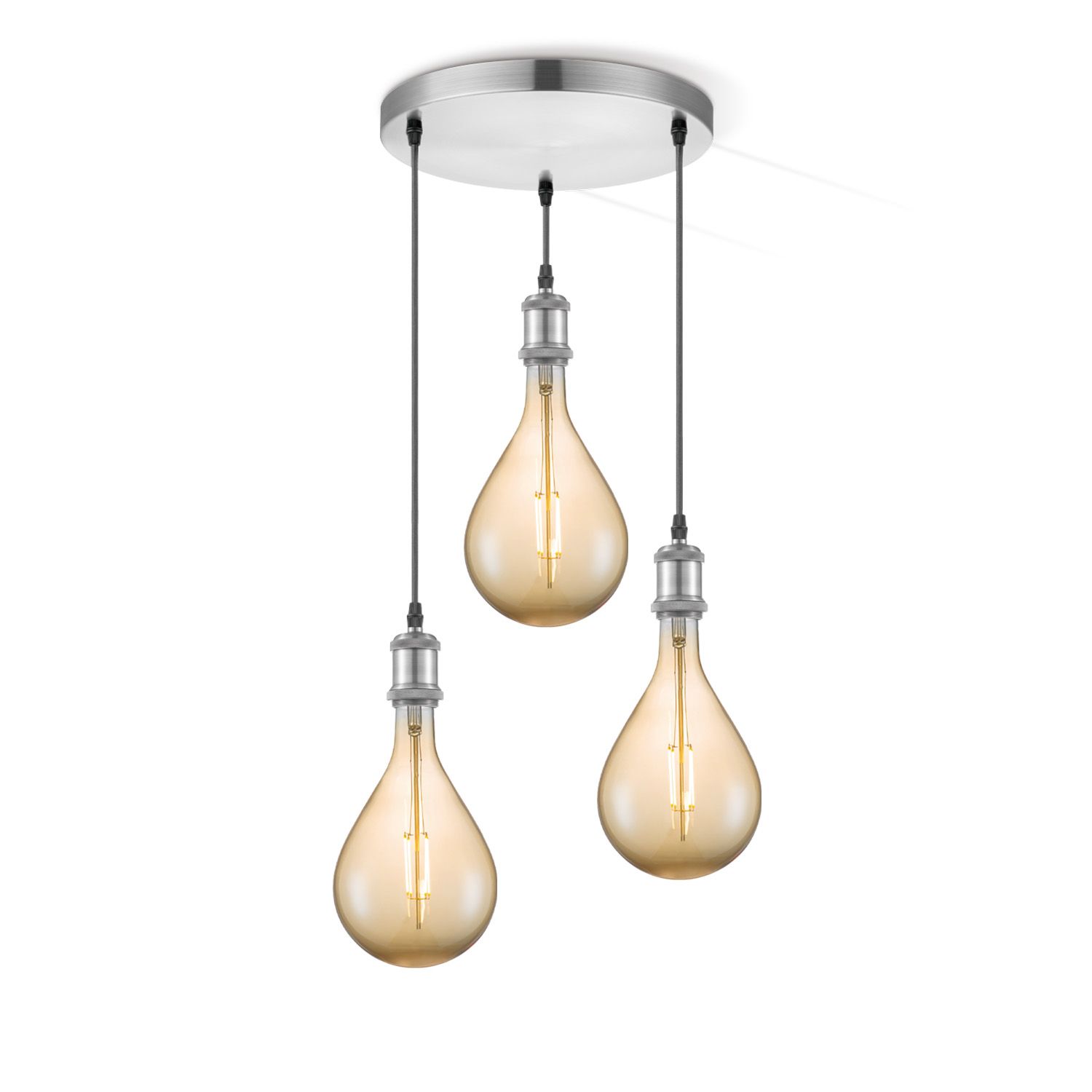 Vintage 3‑lichts Hanglamp Home Sweet Home – Amber & Zilver Elegantie