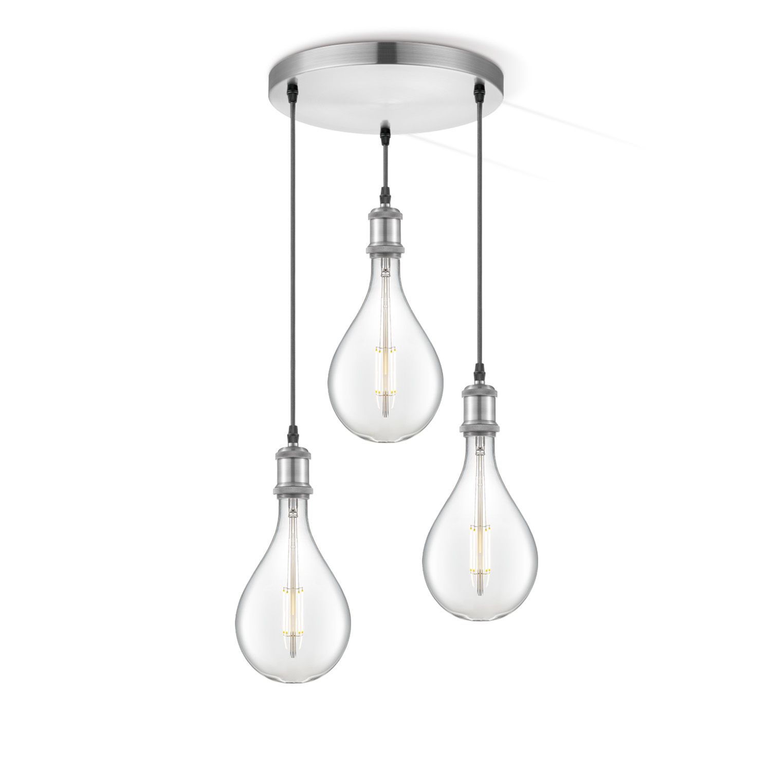Vintage 3‑Lichts Hanglamp Home Sweet Home – Ronde RVS-plafondlamp
