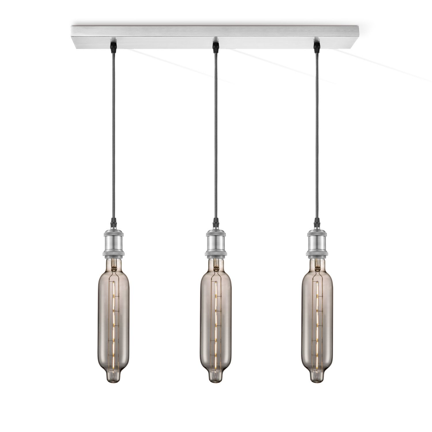 Vintage 3‑Lichts Hanglamp Home Sweet Home – Smokey Glas & Brushed Metal