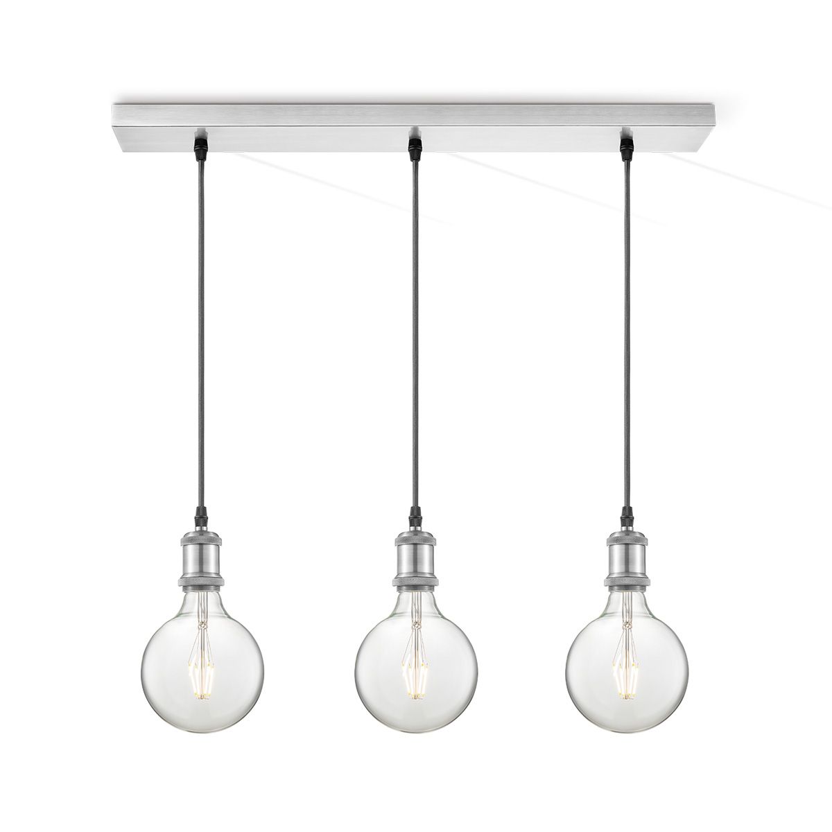 Vintage 3L Beam Hanglamp – Stijlvolle Drielichts Pendel in Mat Staal