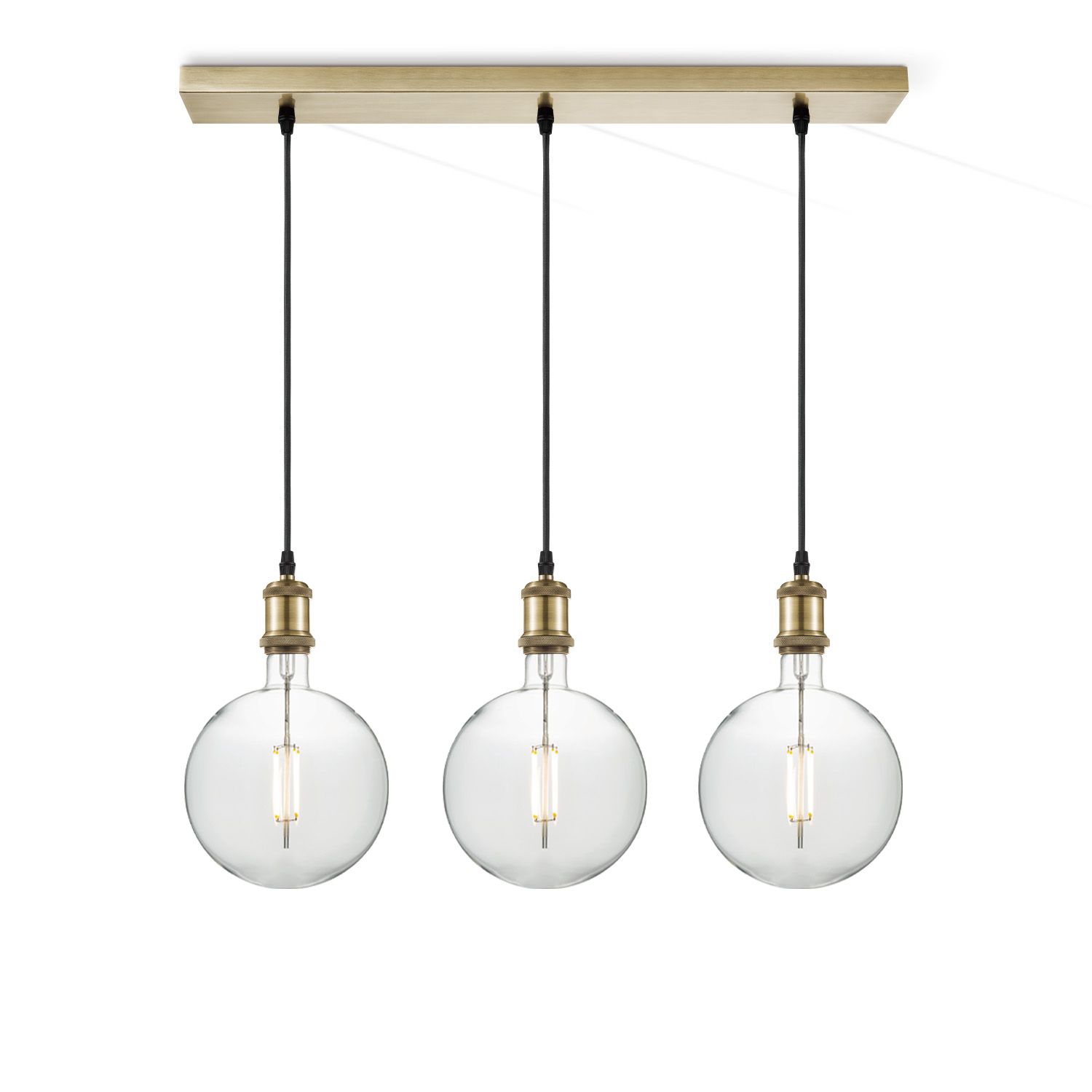 Vintage brons hanglamp 3‑lichts Beam Globe – Warmwitte sfeer voor elke ruimte