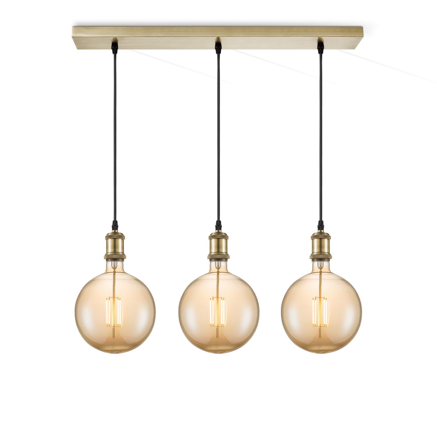 Vintage brons hanglamp met amberglobe – 3‑Lichts LED‑pendel van Home Sweet Home