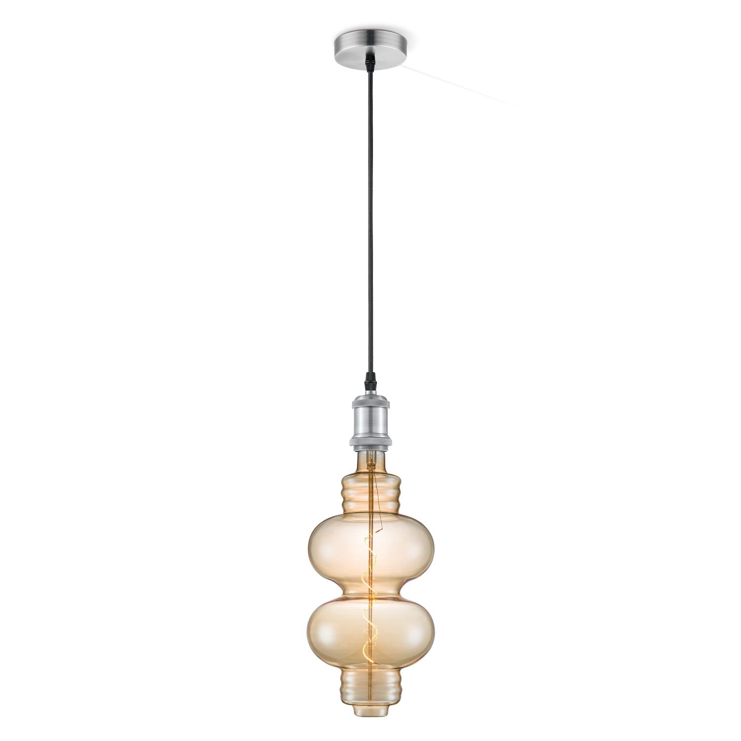 Vintage Diabolo Hanglamp in Amber – Mat Staal met LED‑lichtbron