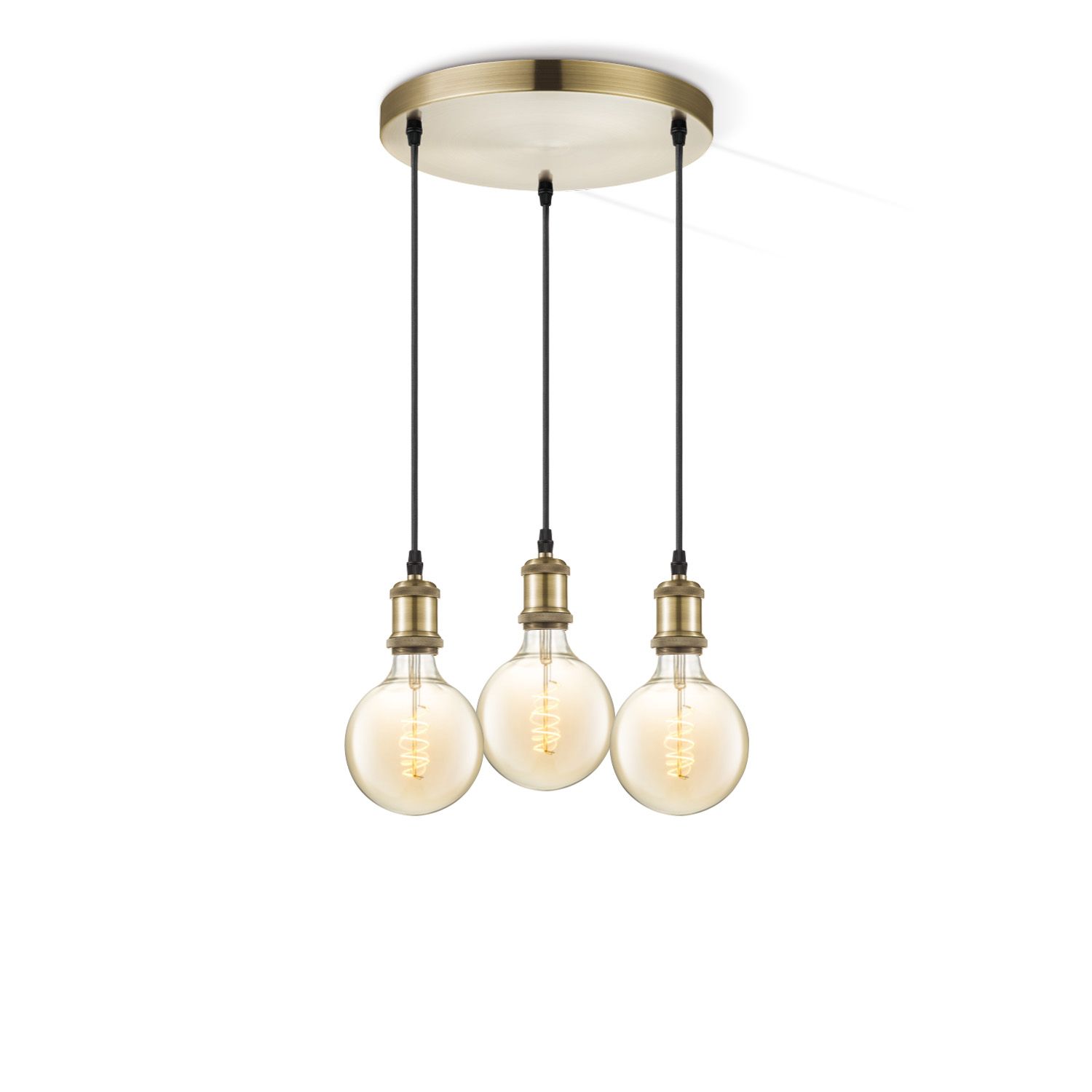 Vintage hanglamp Home Sweet Home – 3‑lichts ronde bronslamp met amberkleurige afwerking