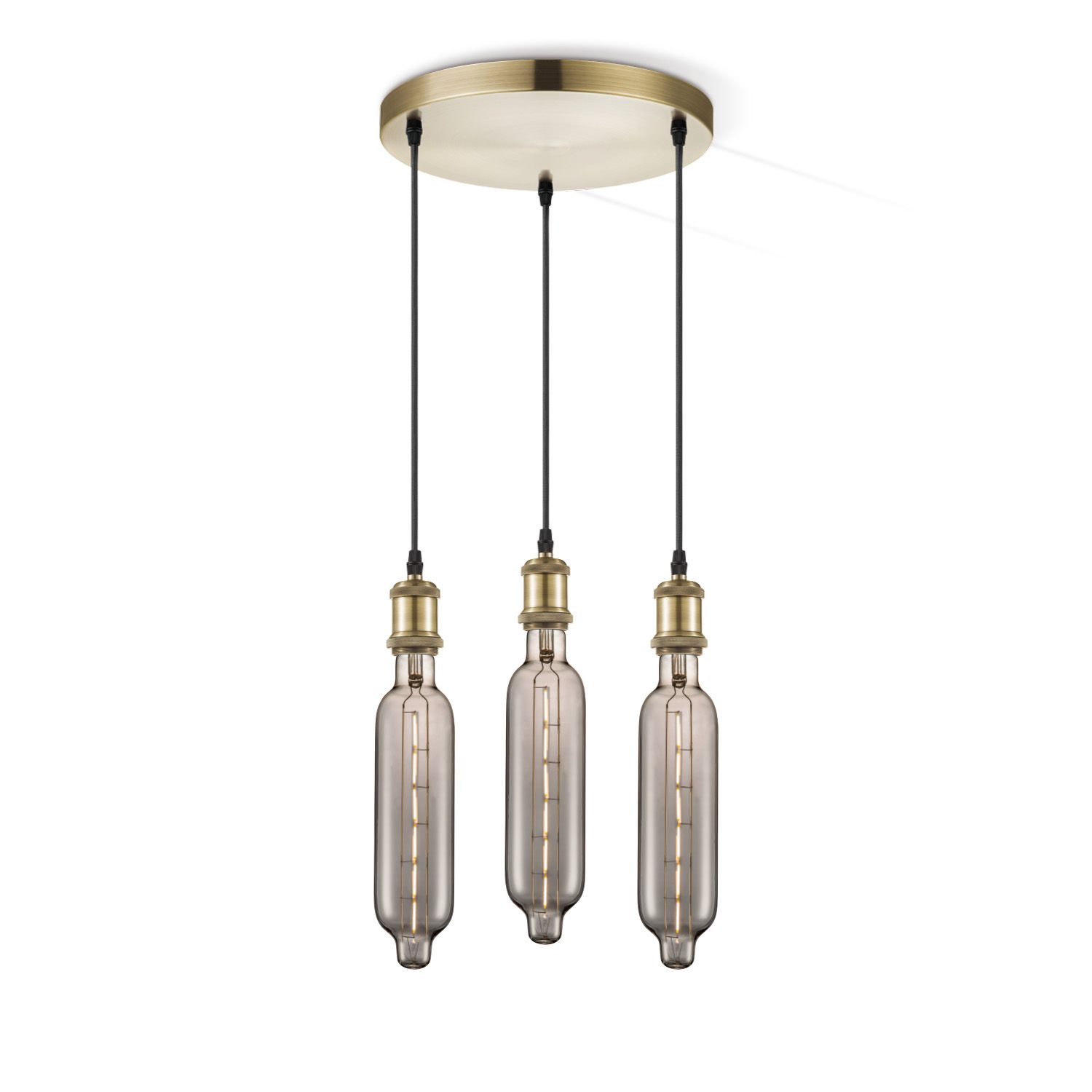 Vintage Hanglamp in Brons – 3‑Licht Ronde Tube met Smoke Finish