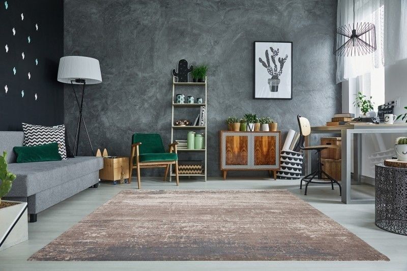 Vintage katoenen tapijt Modern Art 240×160 cm – natuurlijke stijl in beige‑grijs