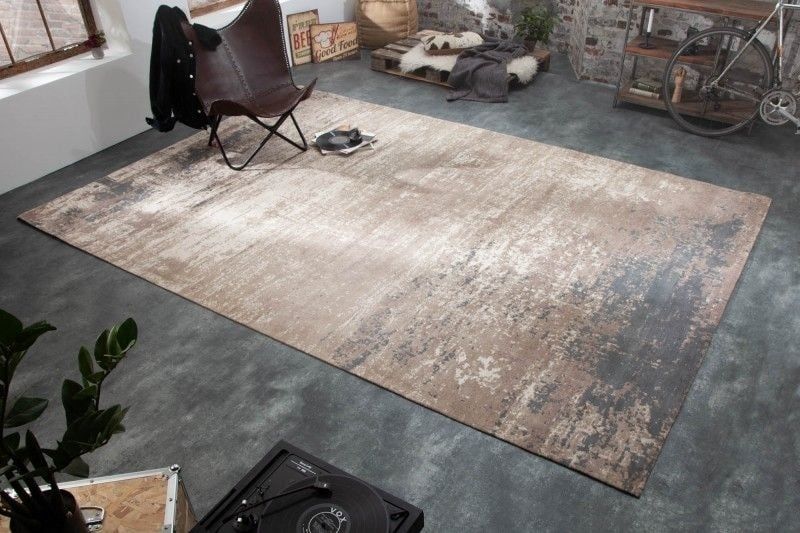 Vintage katoenen vloerkleed Modern Art – 350 × 240 cm, grijs‑beige, gewassen look