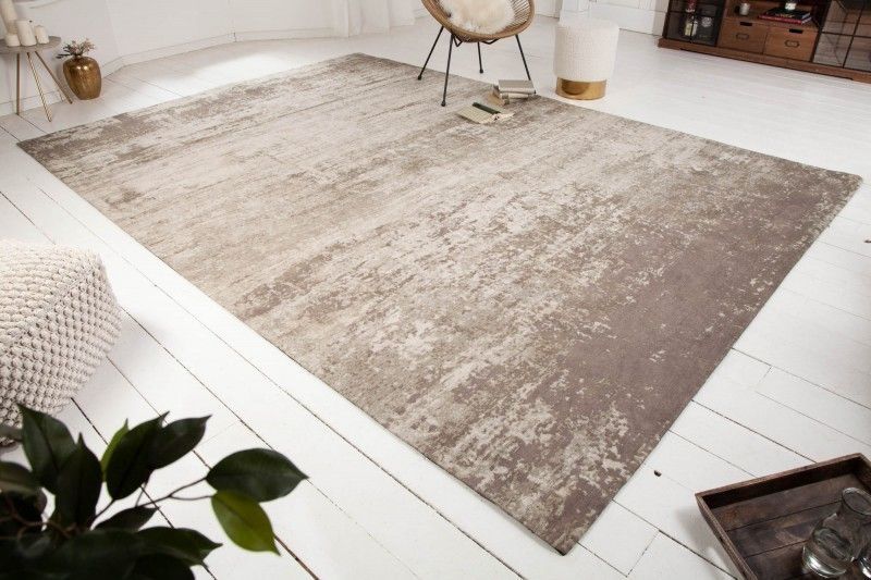 Vintage katoenen vloerkleed Modern Art XXL – 350 × 240 cm, beige‑grijs, used look