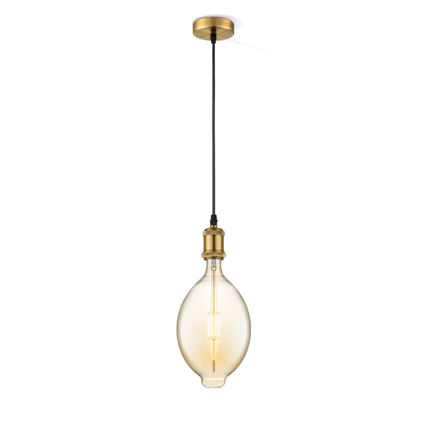 Vintage ovale hanglamp in brons & amber – warme LED‑verlichting voor elke sfeer
