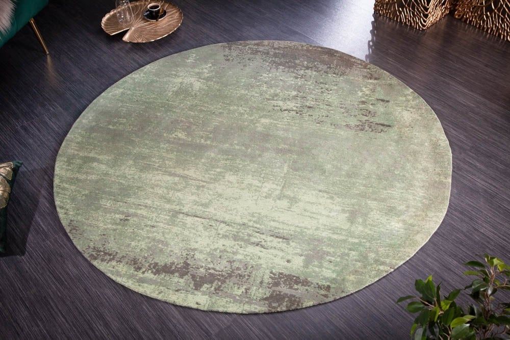 Vintage rond groen tapijt Modern Art – stijlvolle used‑look van Invicta Interior