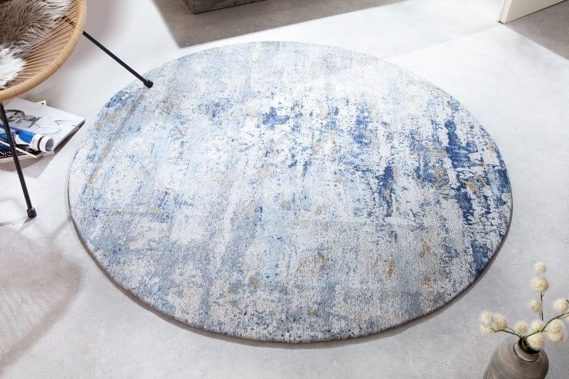 Vintage ronde tapijt Modern Art – 150 cm blauw gewassen – Invicta Interior