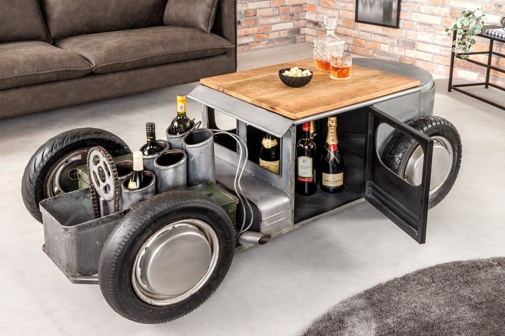Vintage salontafel HOT ROD – 160 cm massief mangohout & staal