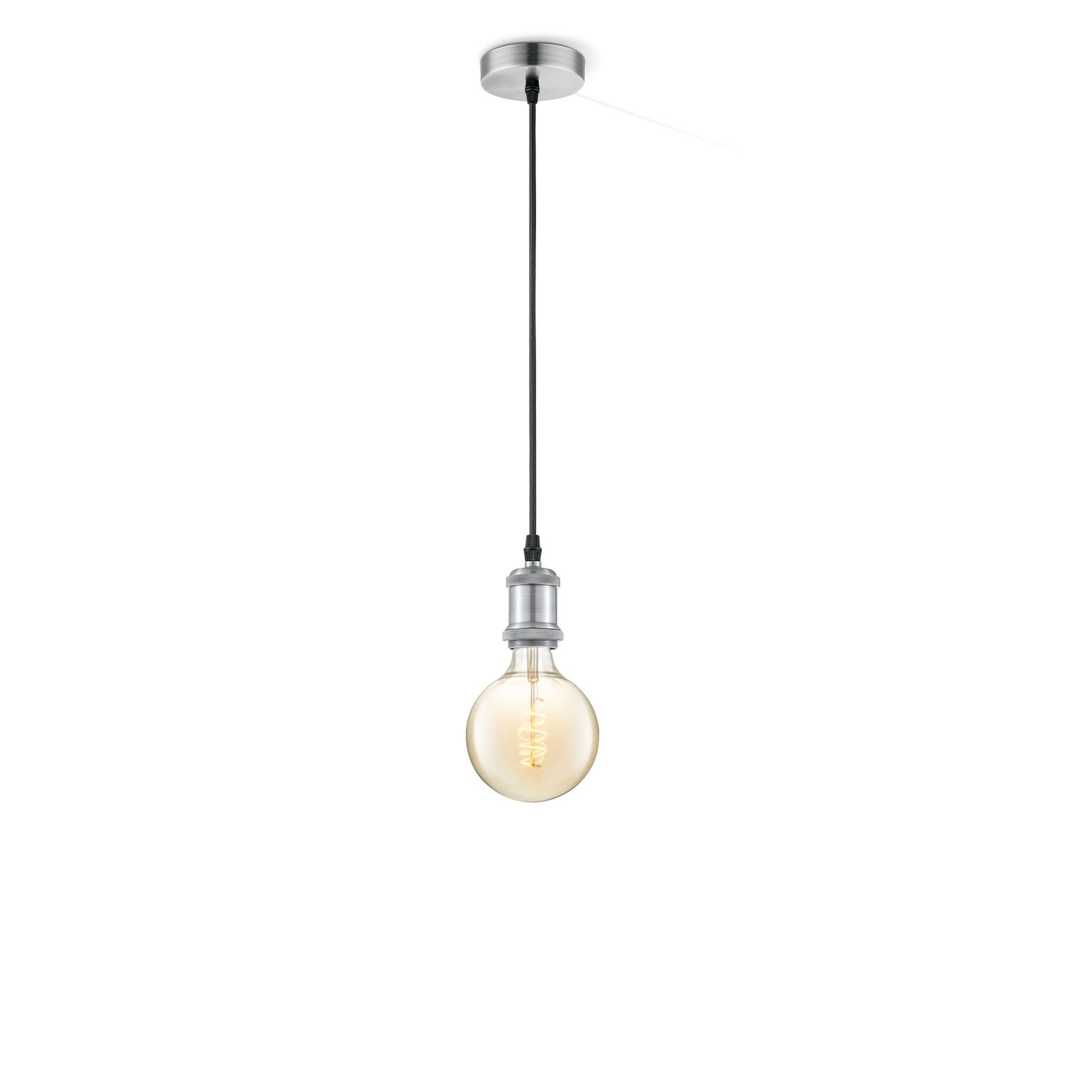 Vintage Spiral Hanglamp G125 – Mat Staal met Amber Glazen Lichtbron