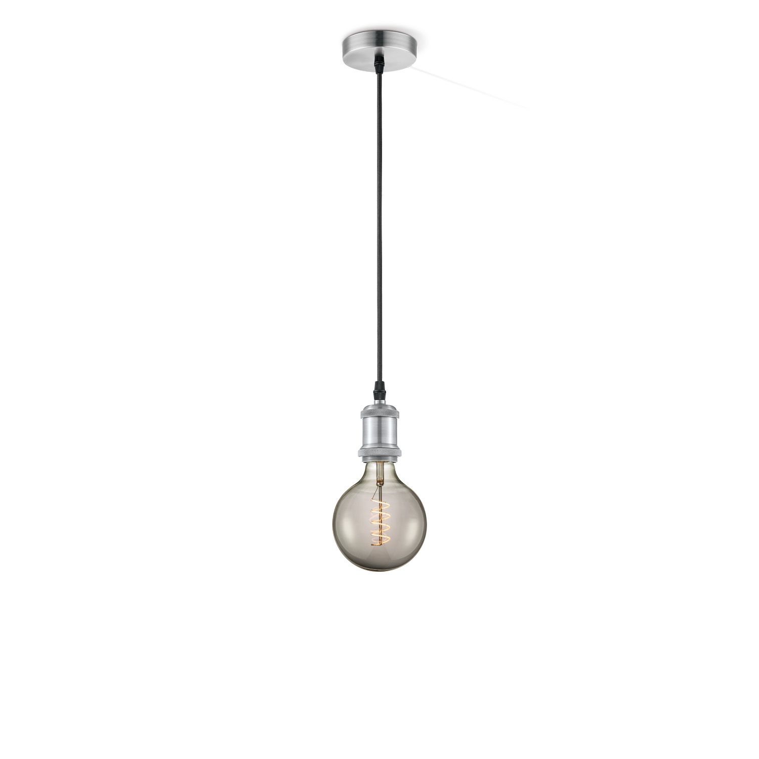 Vintage spiral hanglamp G125 – mat staal met rokerig glas