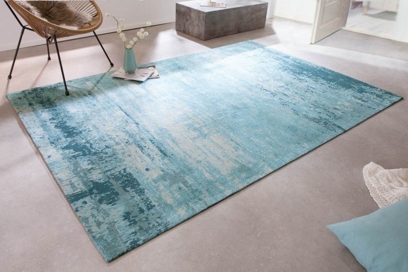 Vintage tapijt Modern Art – Turkoois & Beige, 240 × 160 cm – Used‑look