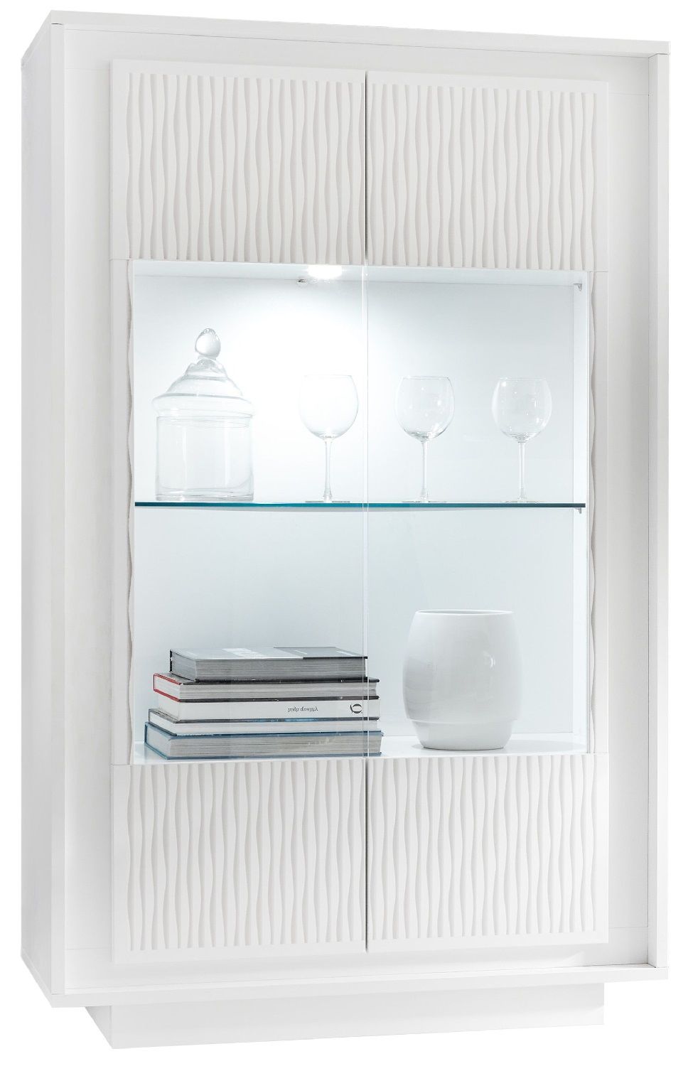 Vitrinekast Malibu 171 cm – Strakke witte opbergoplossing met glazen deuren