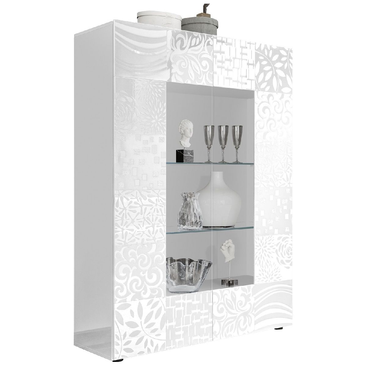 Vitrinekast Miro – Strak hoogglans wit met veiligheidsglas en optionele LED‑verlichting