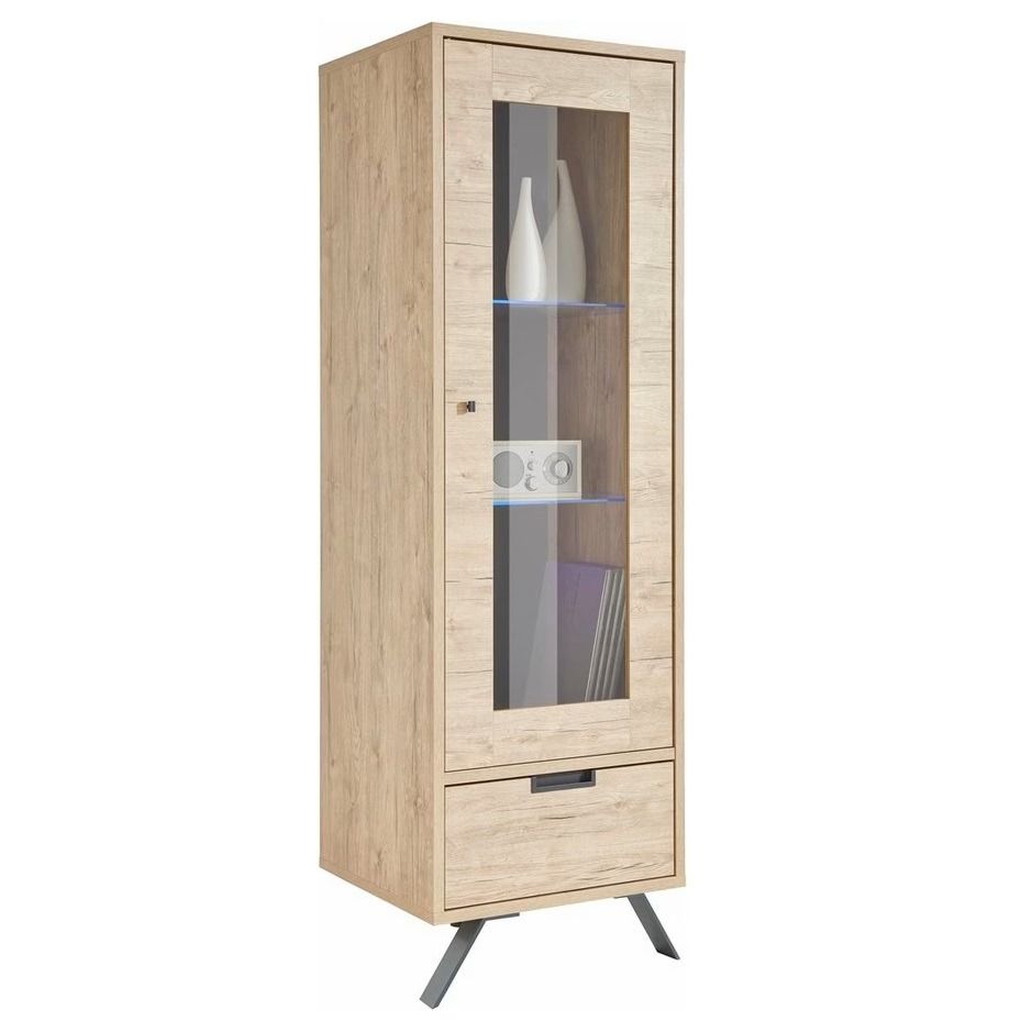 Vitrinekast Palma 56 × 177 cm – modern sherwood eiken met glazen details