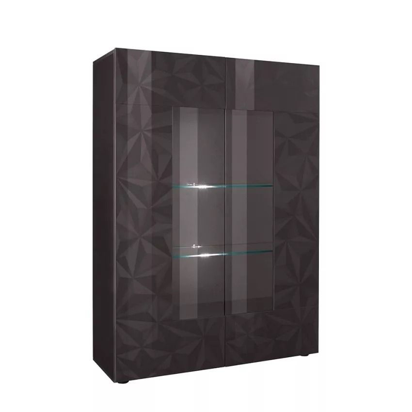 Vitrinekast Prisma 166 cm – Strakke hoogglans antraciet met veiligheidsglas