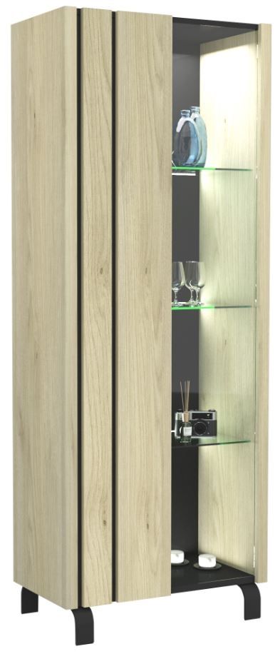 Vitrinekast Rush 183 cm – Naturel eiken met LED‑verlichting