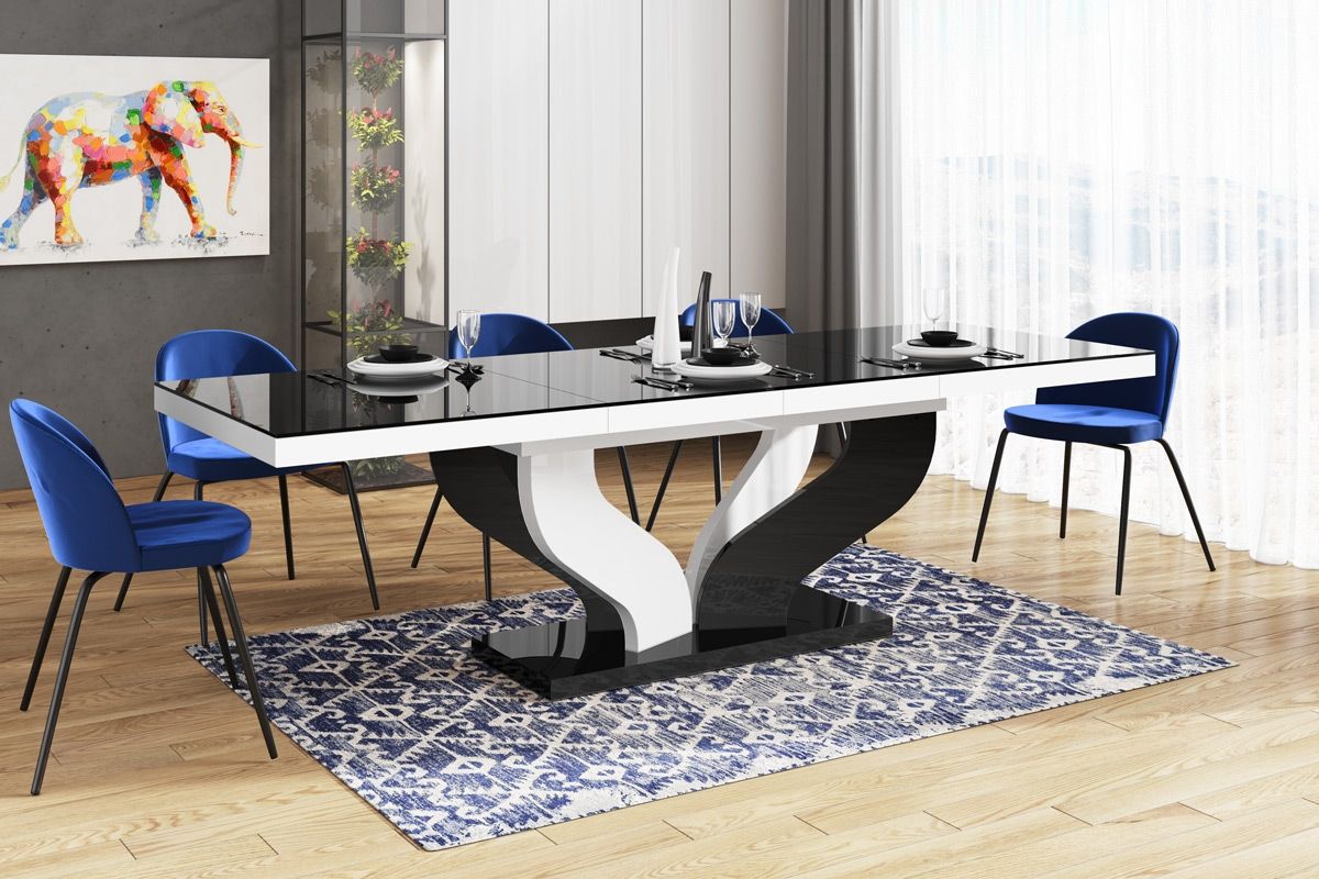 Viva uitschuifbare eettafel – strak zwart‑wit, tot 256 cm breed
