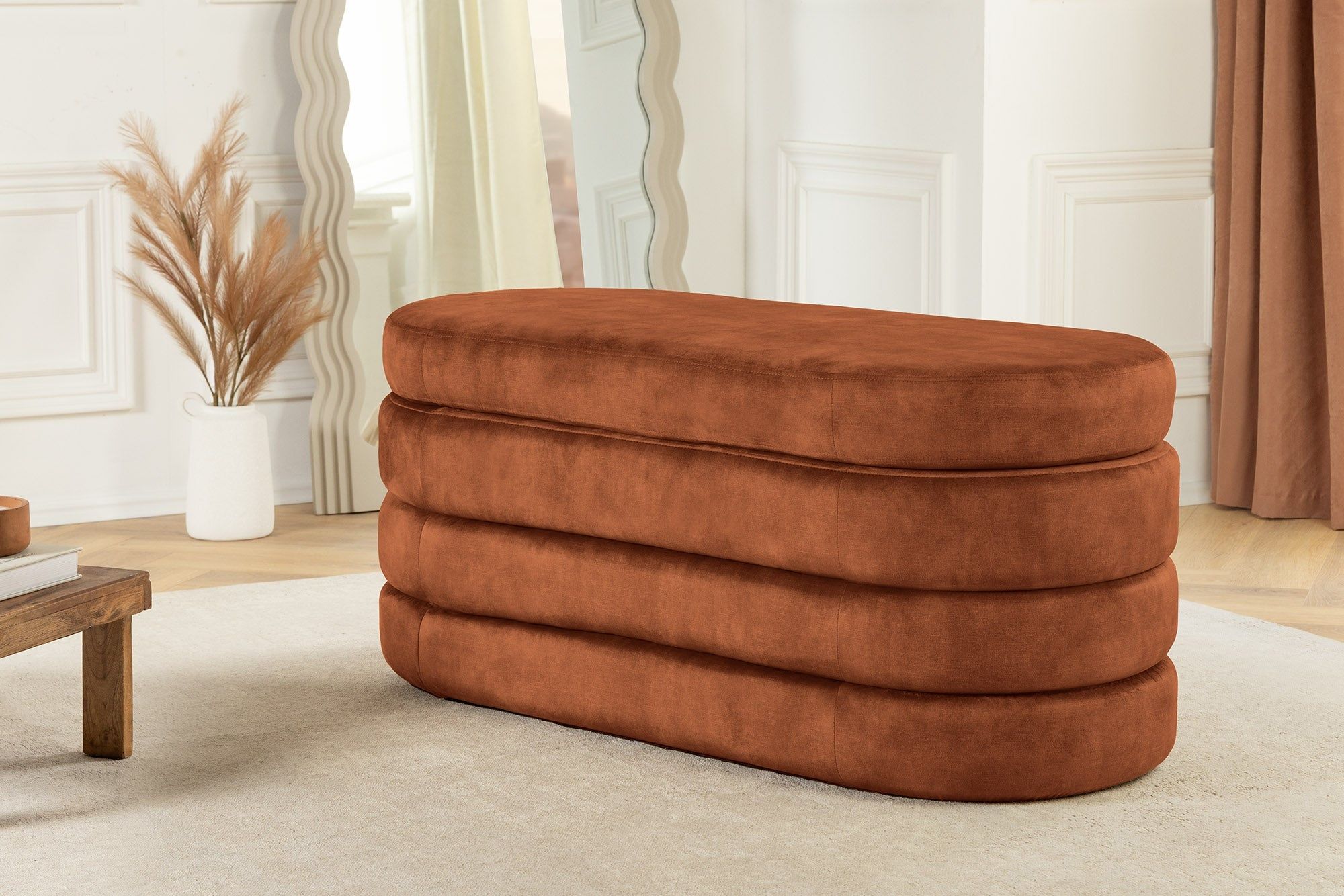 VOGUE Fluwelen Bank 115 cm – Roestbruin met Opbergruimte van Invicta Interior