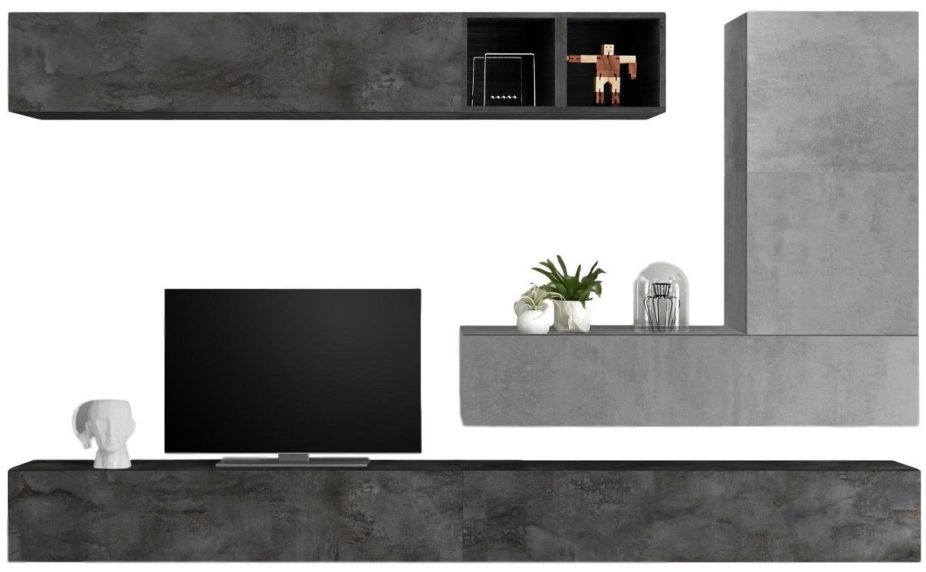 Wandmeubelset Adello – modern grijs beton met oxid