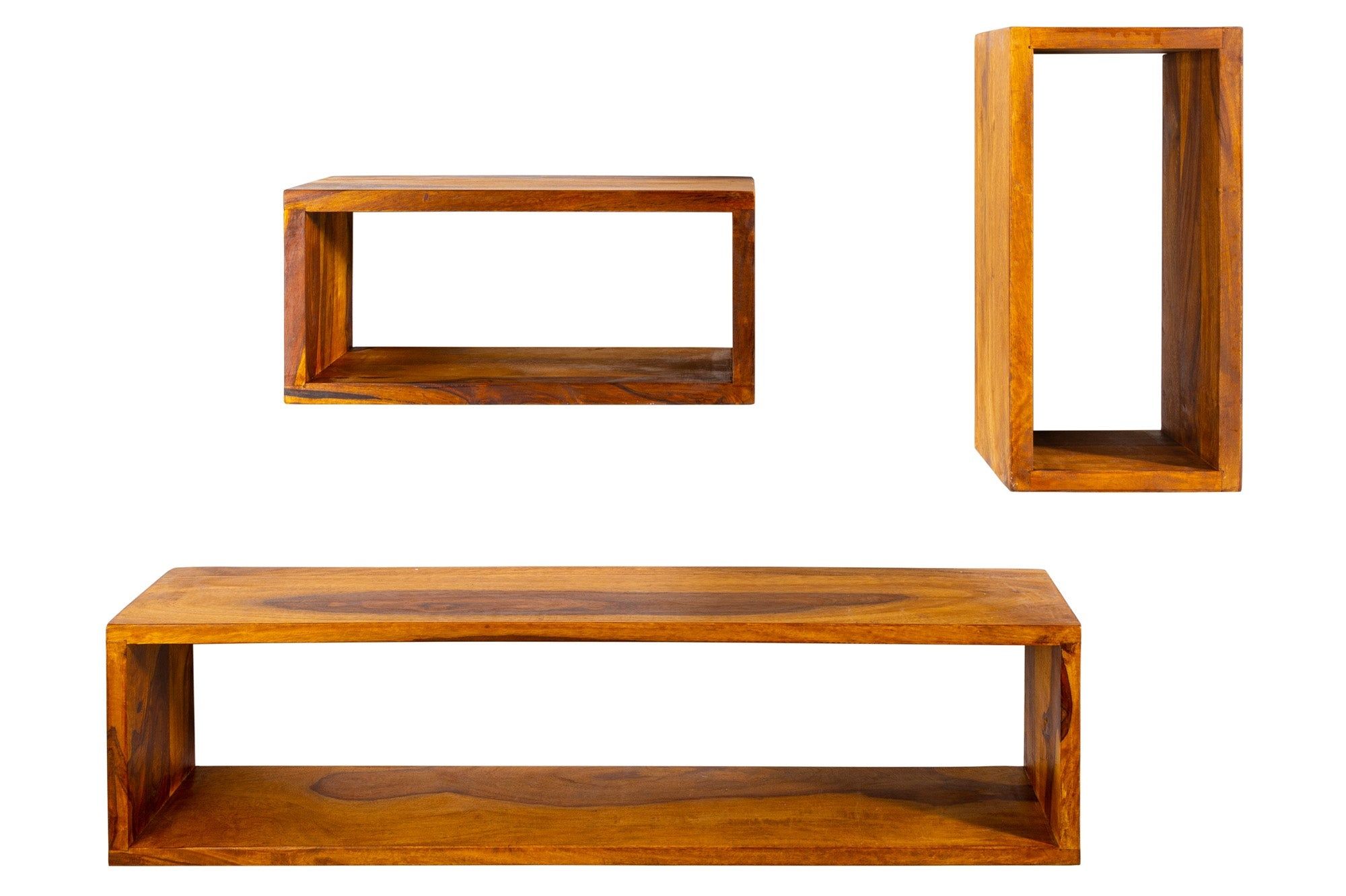 Wandplank HEMINGWAY – Natuurlijke Sheesham Set van 3 (43‑94 cm)