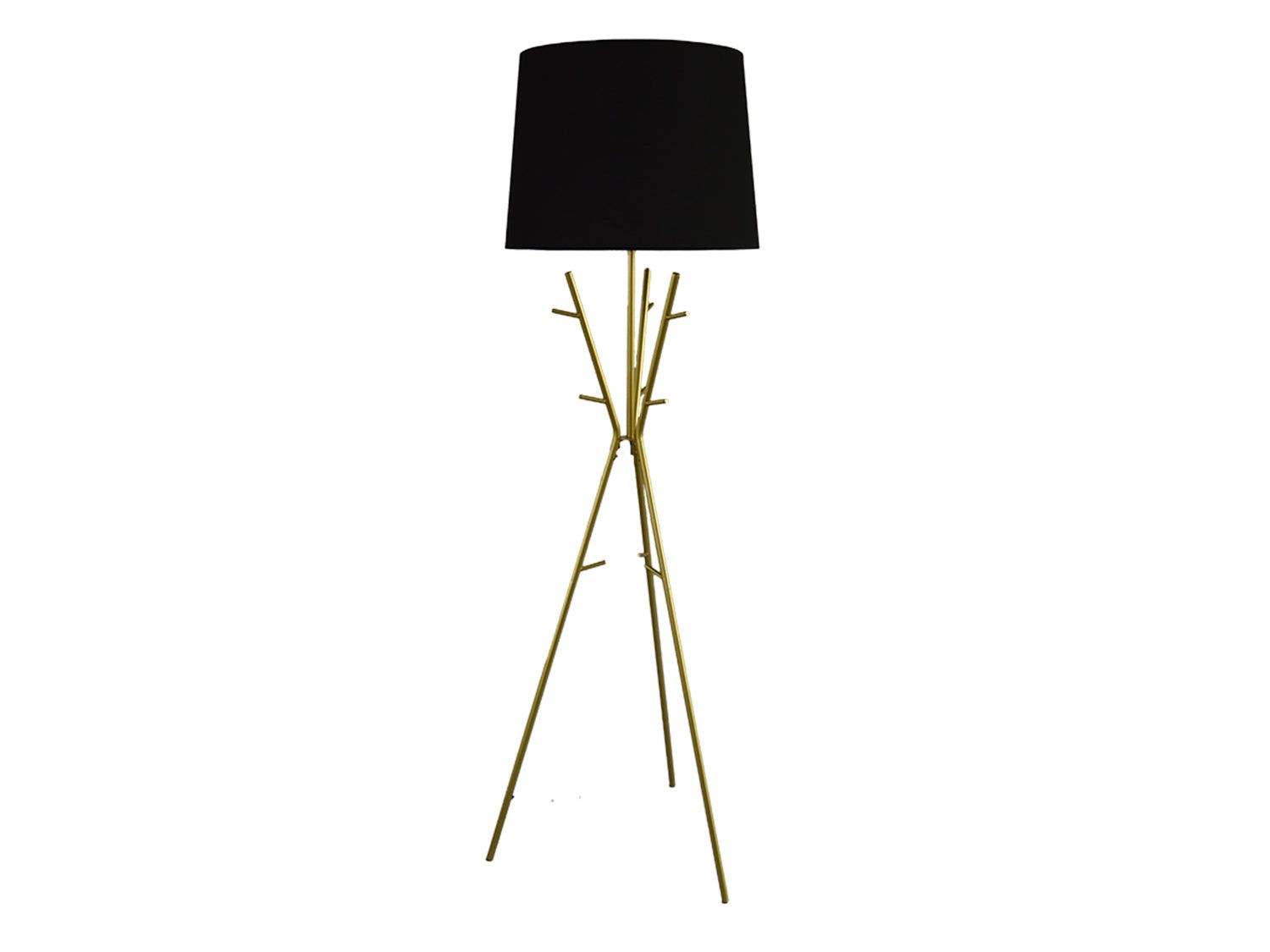 Wardrobe Vloerlamp 175 cm – Gouden armatuur met stijlvolle zwarte stoffen kap