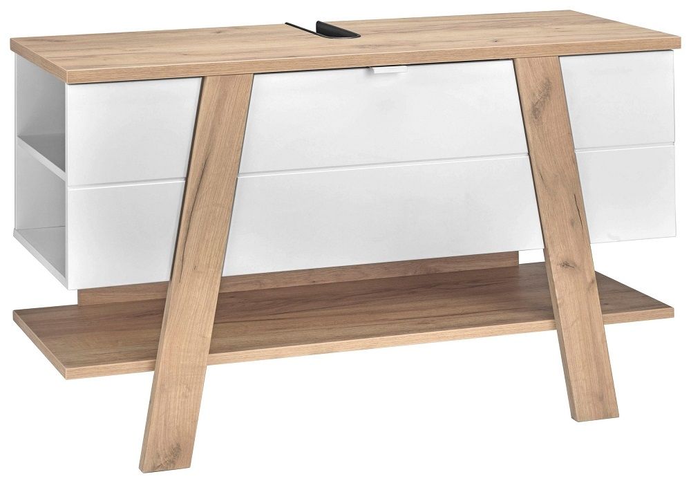 Wastafelonderkast Novolino – 111 cm breed in wit met navarra eiken