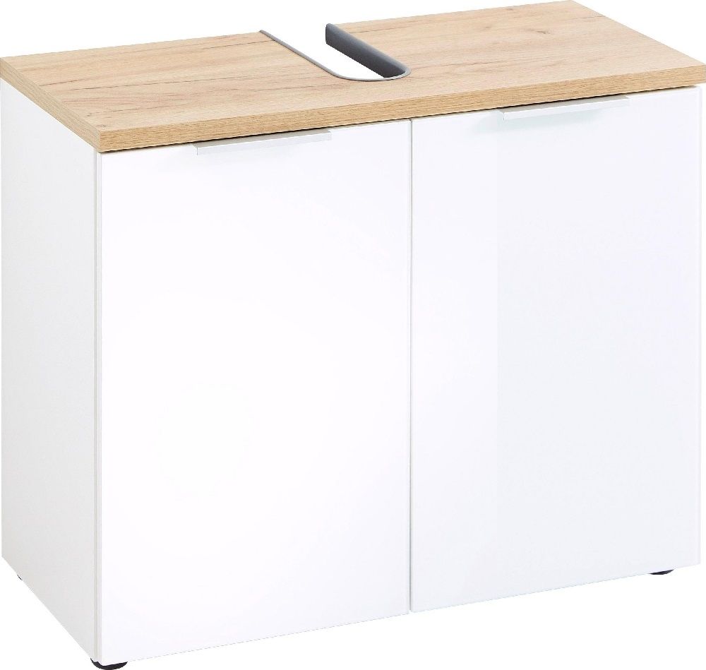 Wastafelonderkast Pescara 58 cm – Strak wit met Navarre eiken