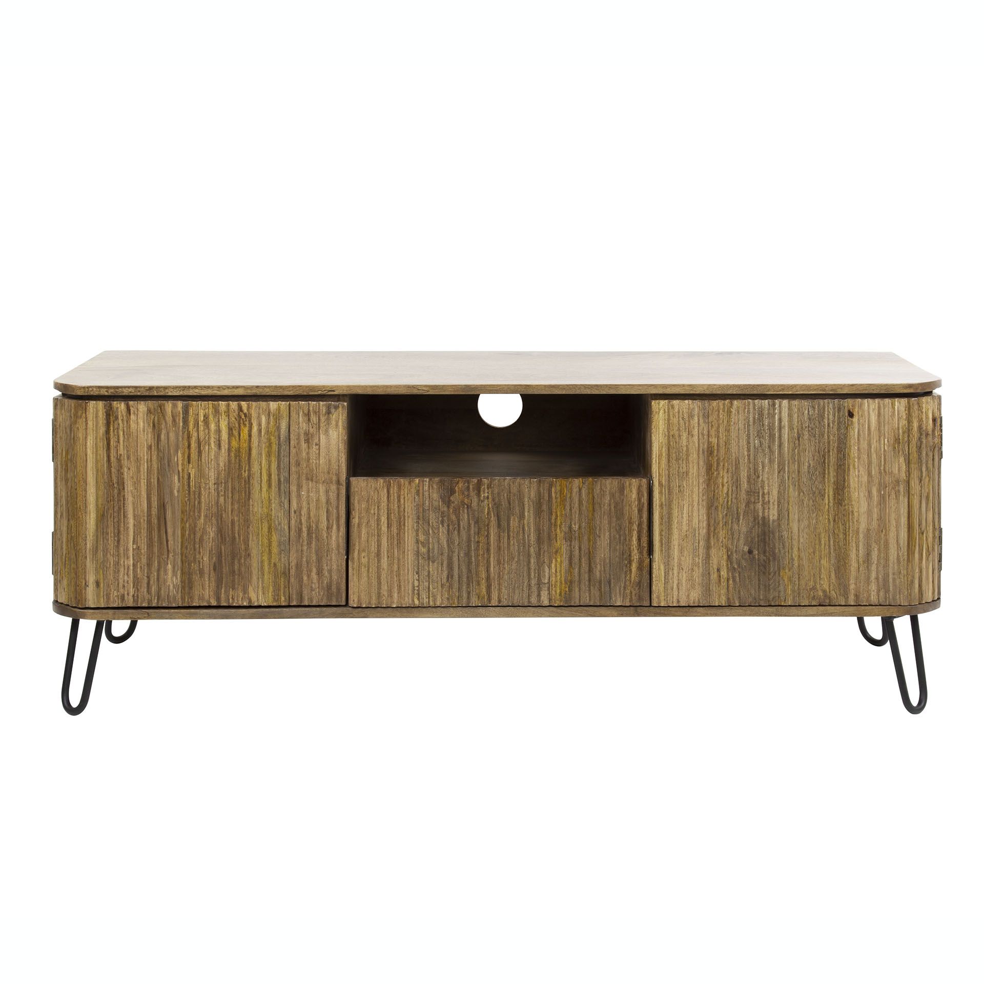 Wave TV‑meubel 110 cm – Duurzaam mangohout met golffront