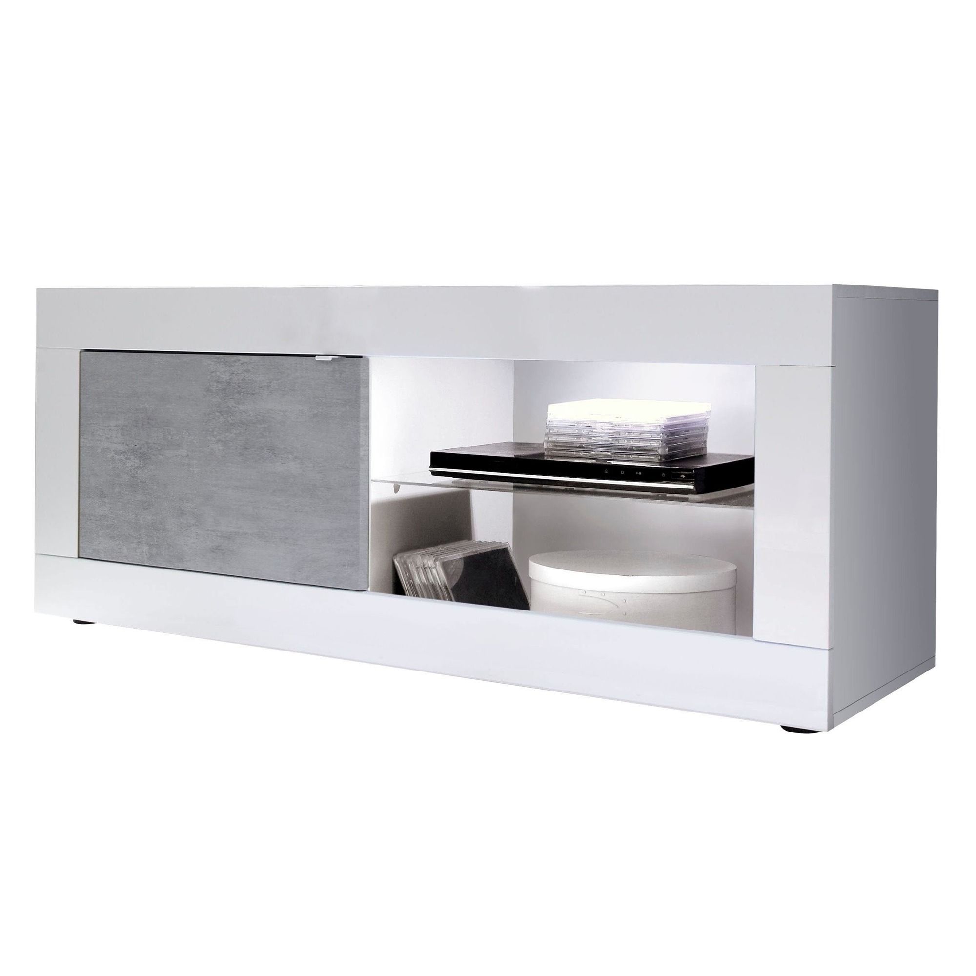 Wit betonnen TV‑meubel Basic – strak design en slimme opbergruimte