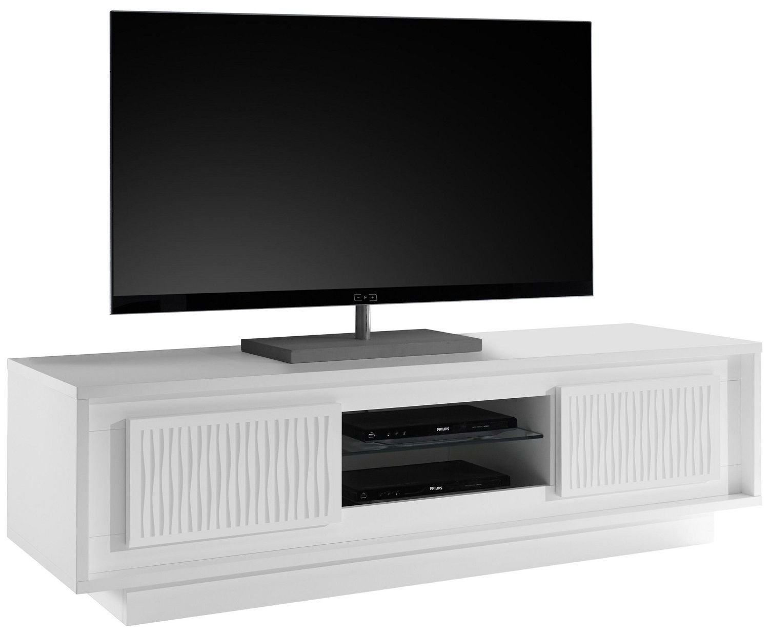 Wit tv‑meubel Malibu – 156 cm breed, soft‑close en strakke lijnen