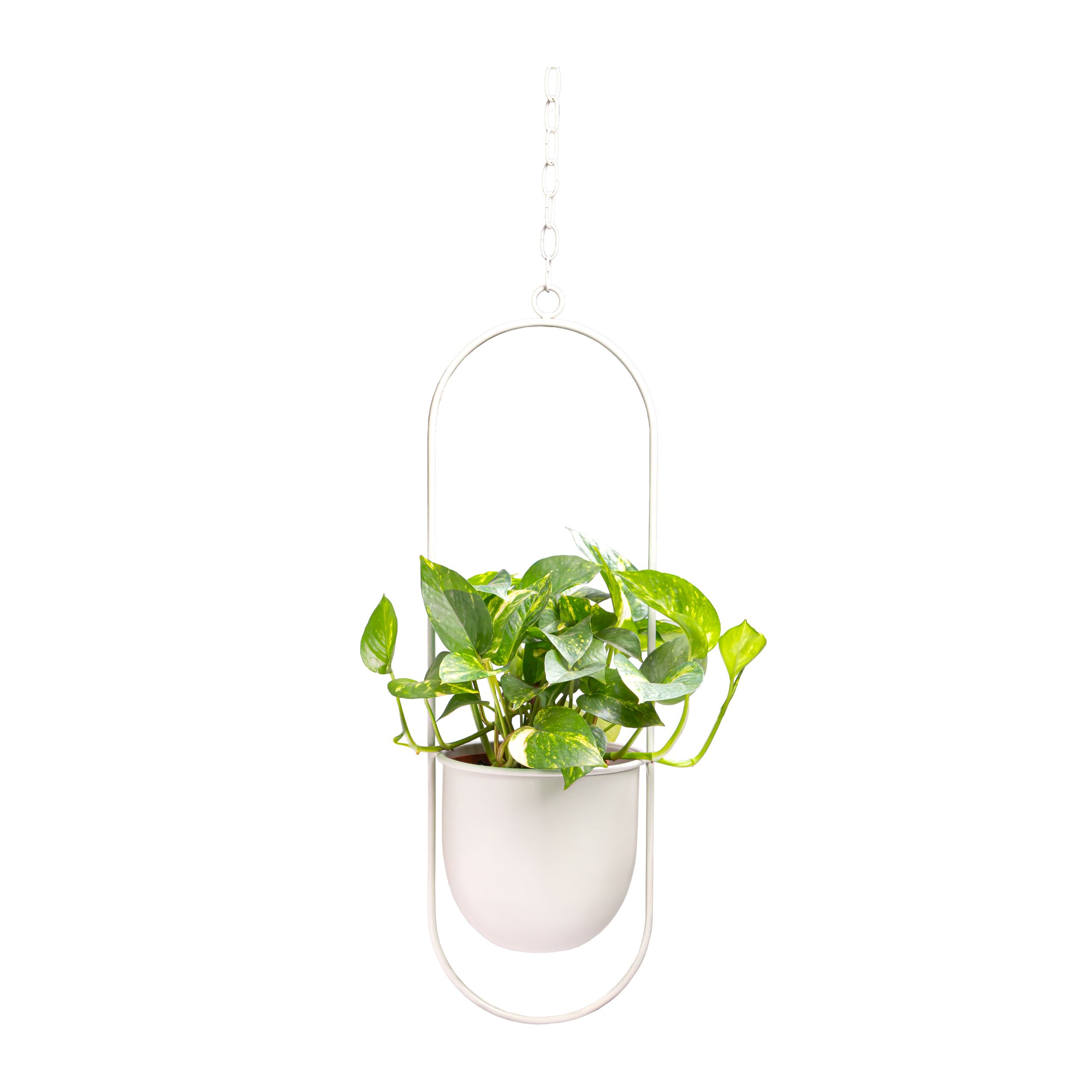 Witte hangende bloempot QUVIO – Langwerpige metalen hanger voor binnen en buiten