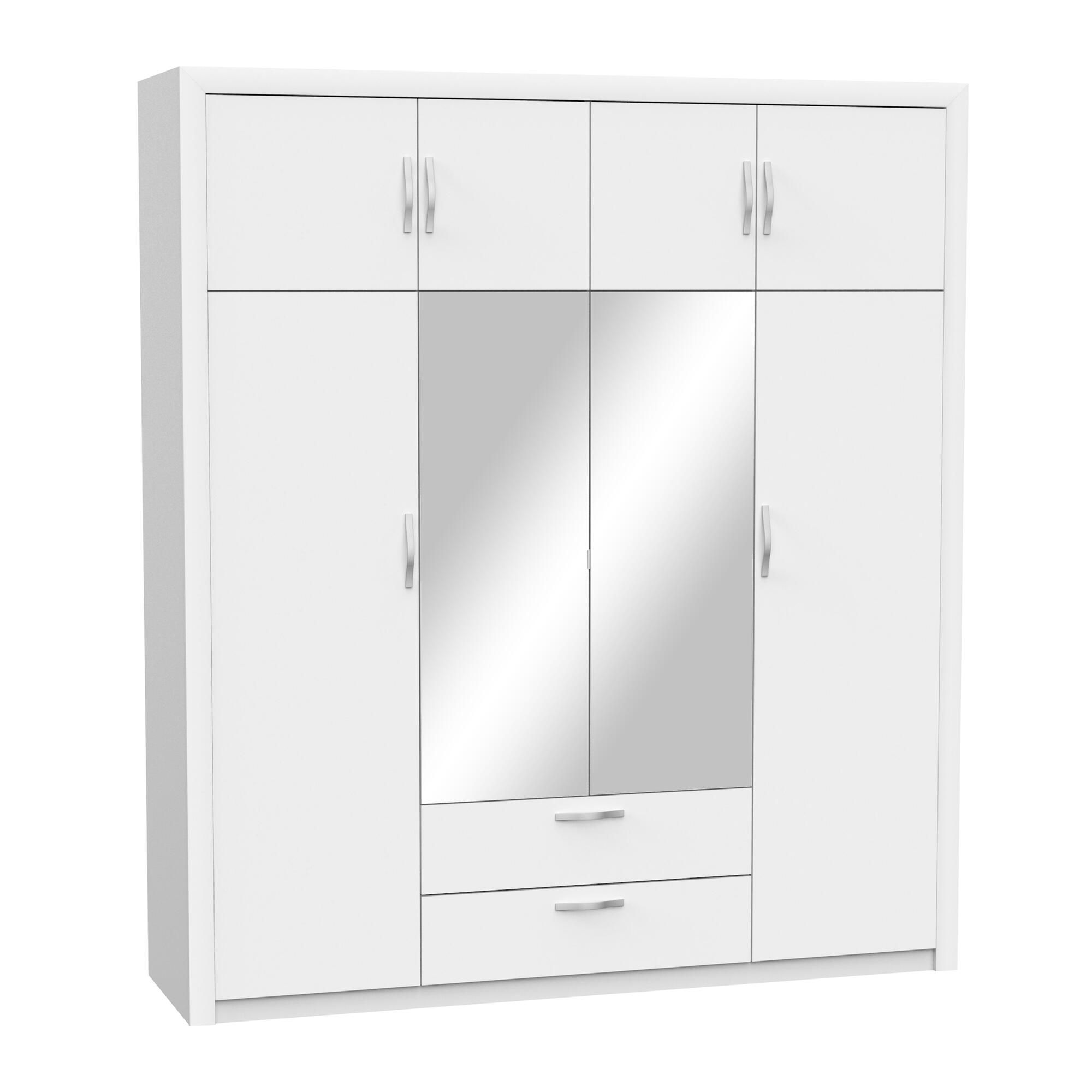 Witte Kledingkast Pluton 198 cm – Elegante Spiegeldeuren & 2 Lades