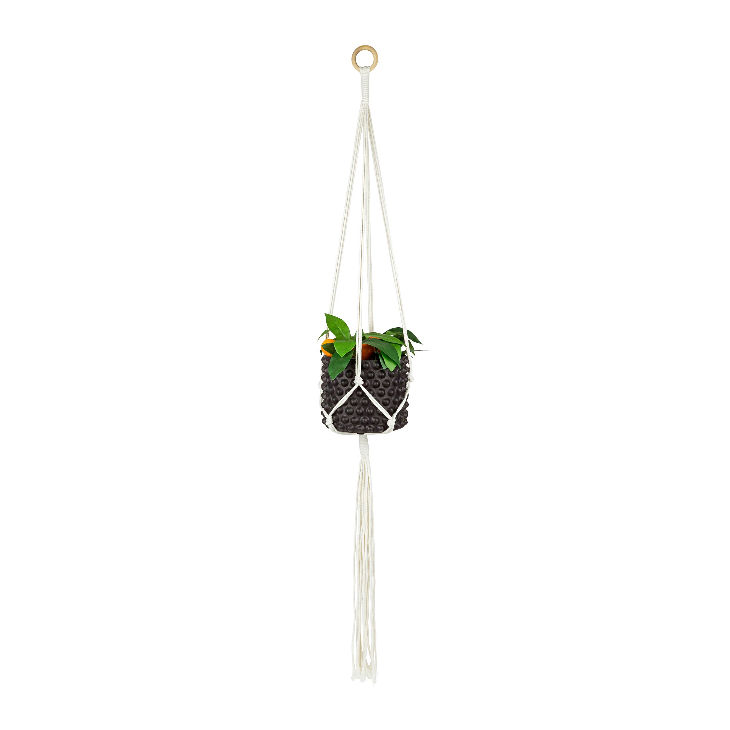 Witte QUVIO macramé plantenhanger voor bloempot – Elegante hangende stijl