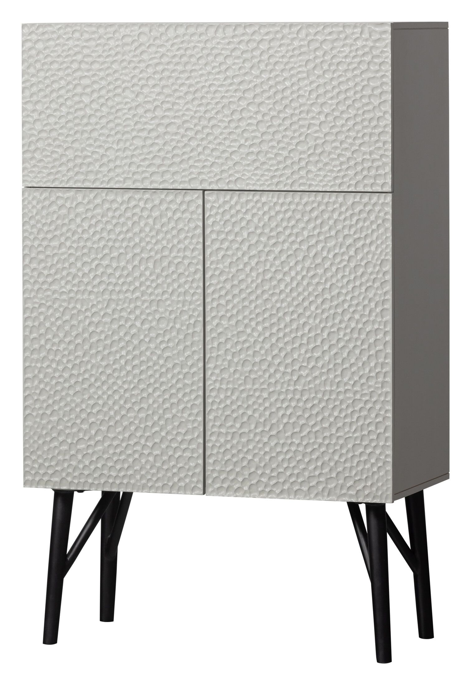 WOOOD Carved Opbergkast van Mangohout – Stijlvolle Grijze Kast met Grafisch Design