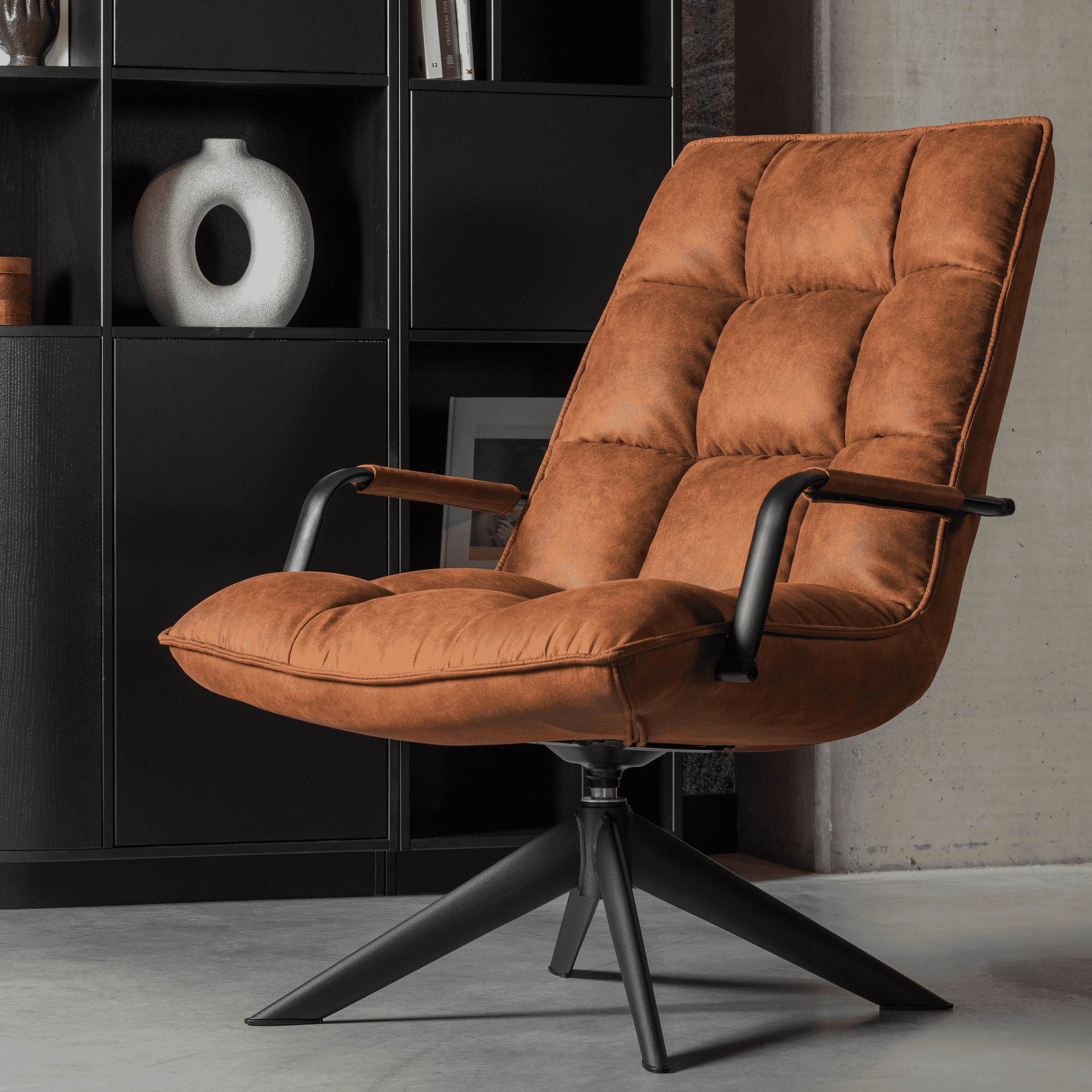 WOOOD Draaifauteuil Jouke – Luxe lederlook in warme cognac