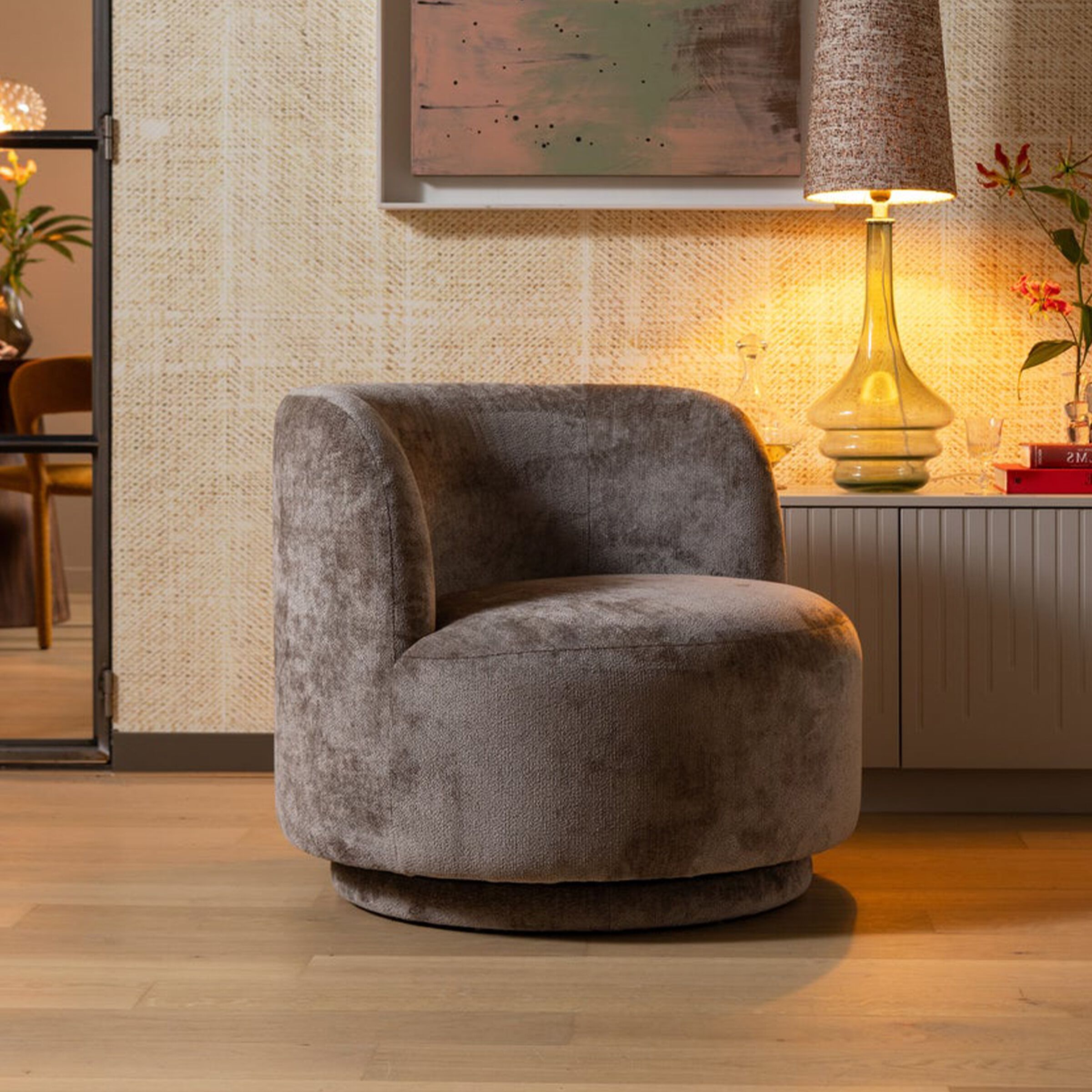 WOOOD Draaifauteuil Popular Modulair – Luxe Chenille in Taupe