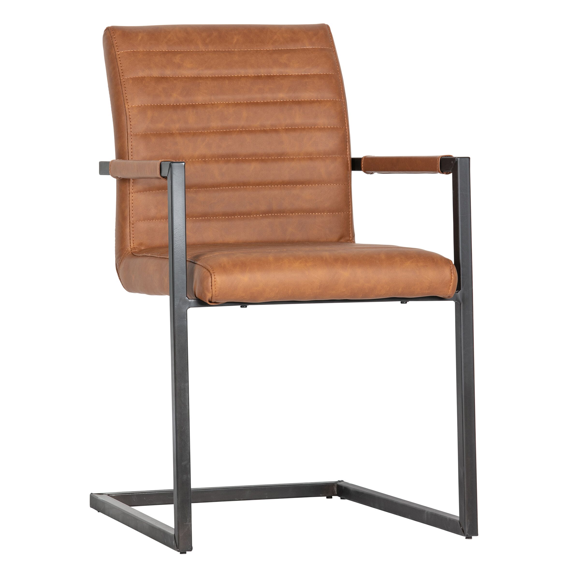WOOOD Eetkamerstoel Bas – Moderne PU‑lederlook in Cognac