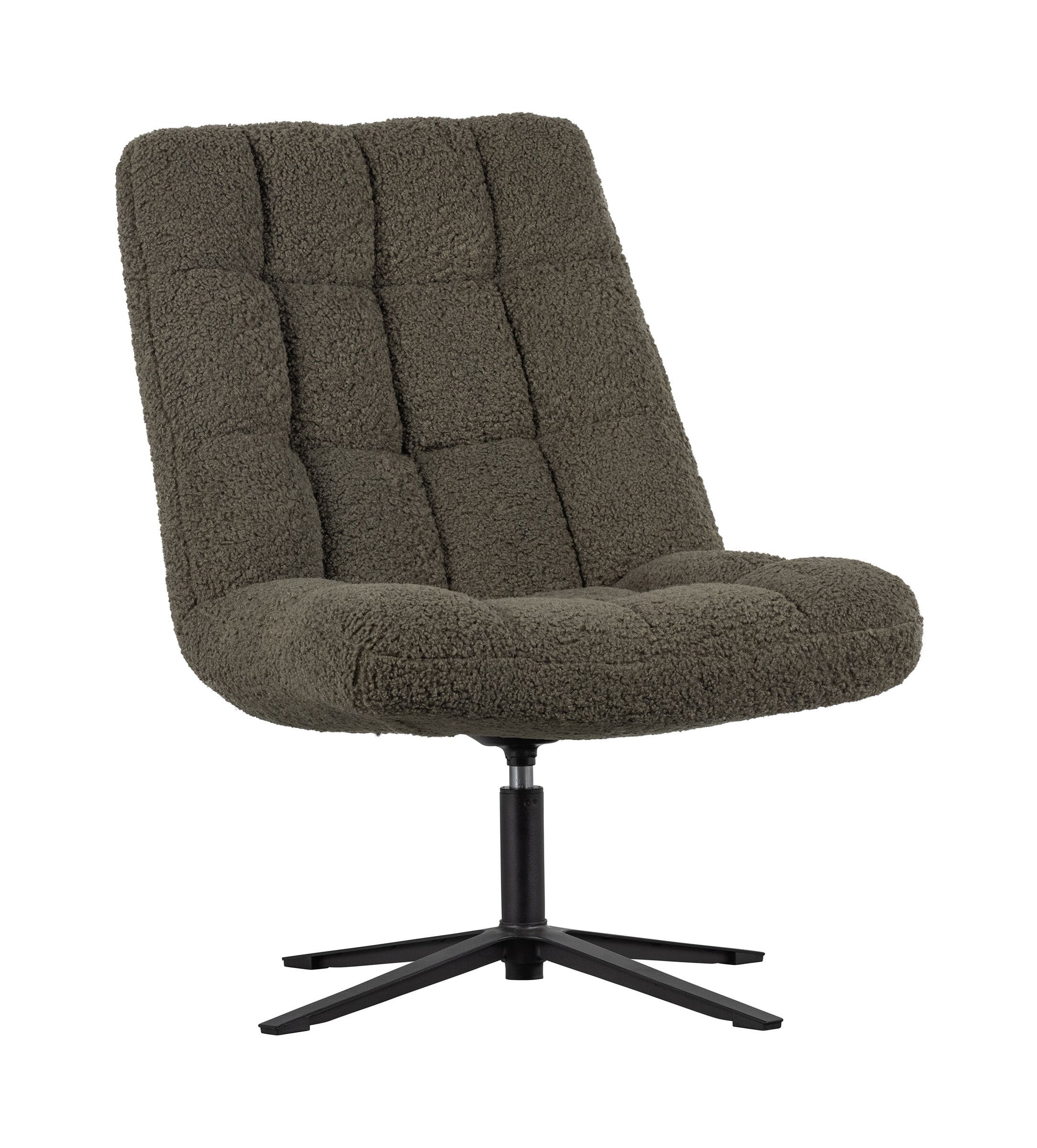 WOOOD Job Draaifauteuil Teddy – Groene Teddystof met Stoer Metalen Onderstel