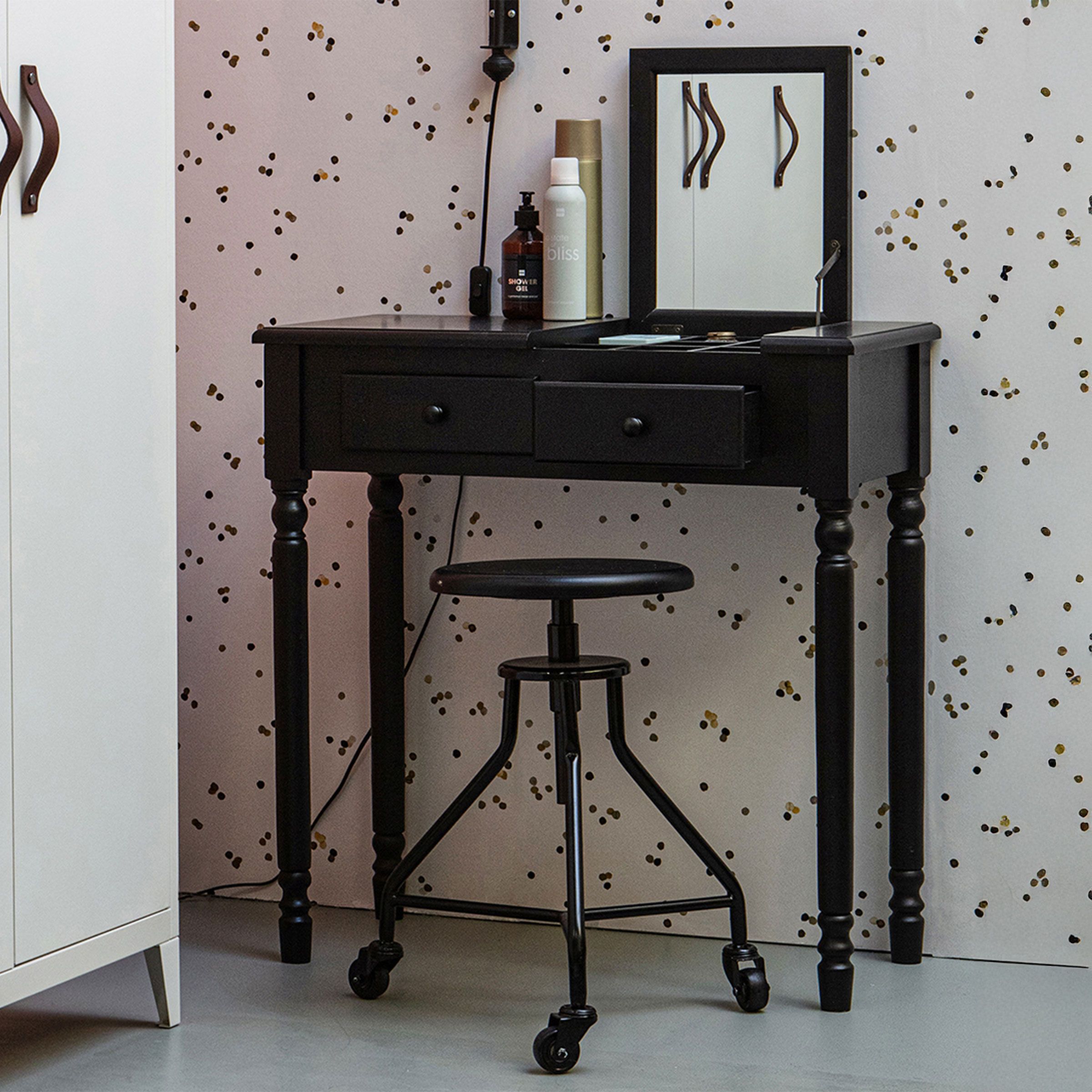 WOOOD Kaptafel Romy – Strakke Zwarte Sidetable met Spiegel