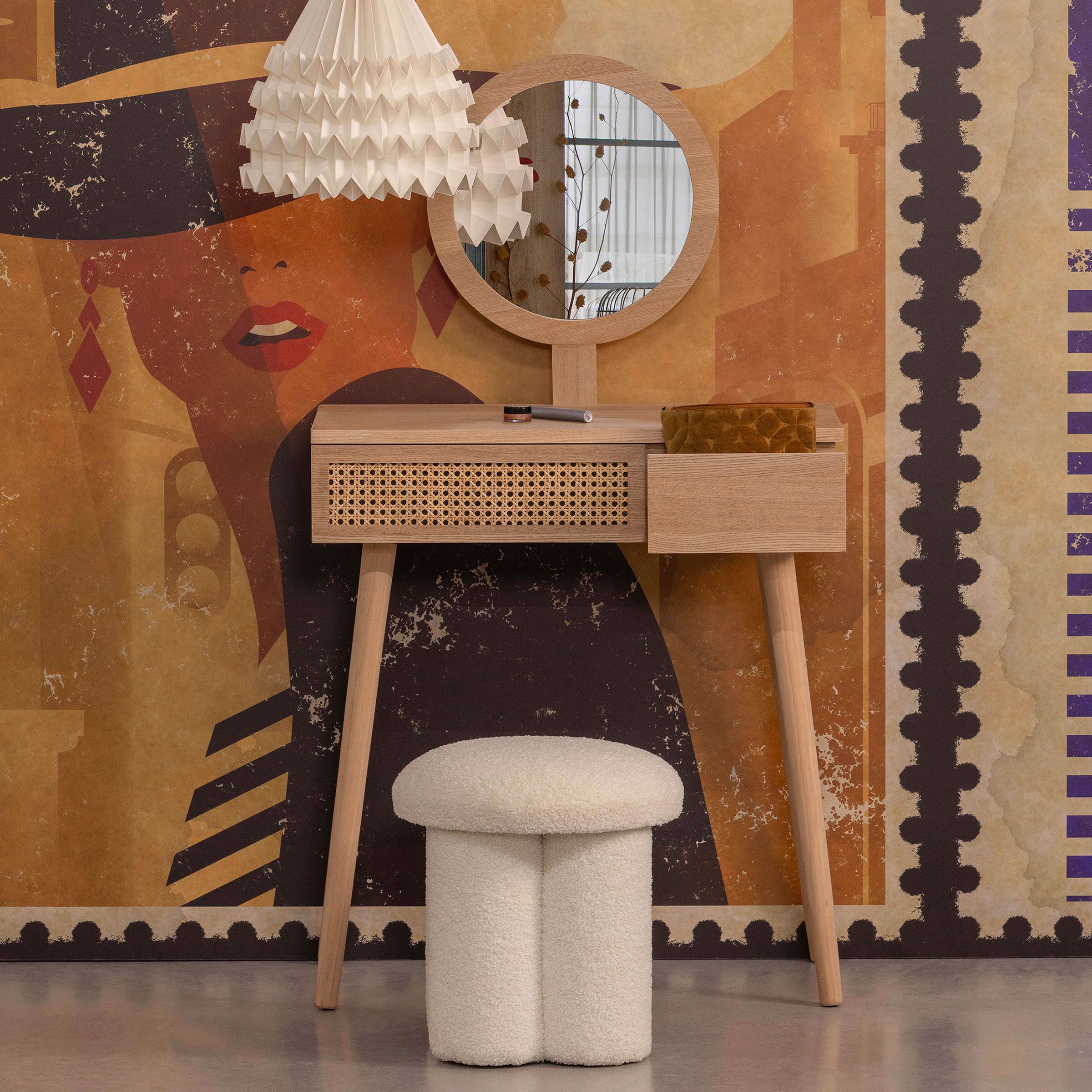WOOOD Kaptafel Soof – Natuurlijke Grenenhouten Sidetable met Rotan‑detail