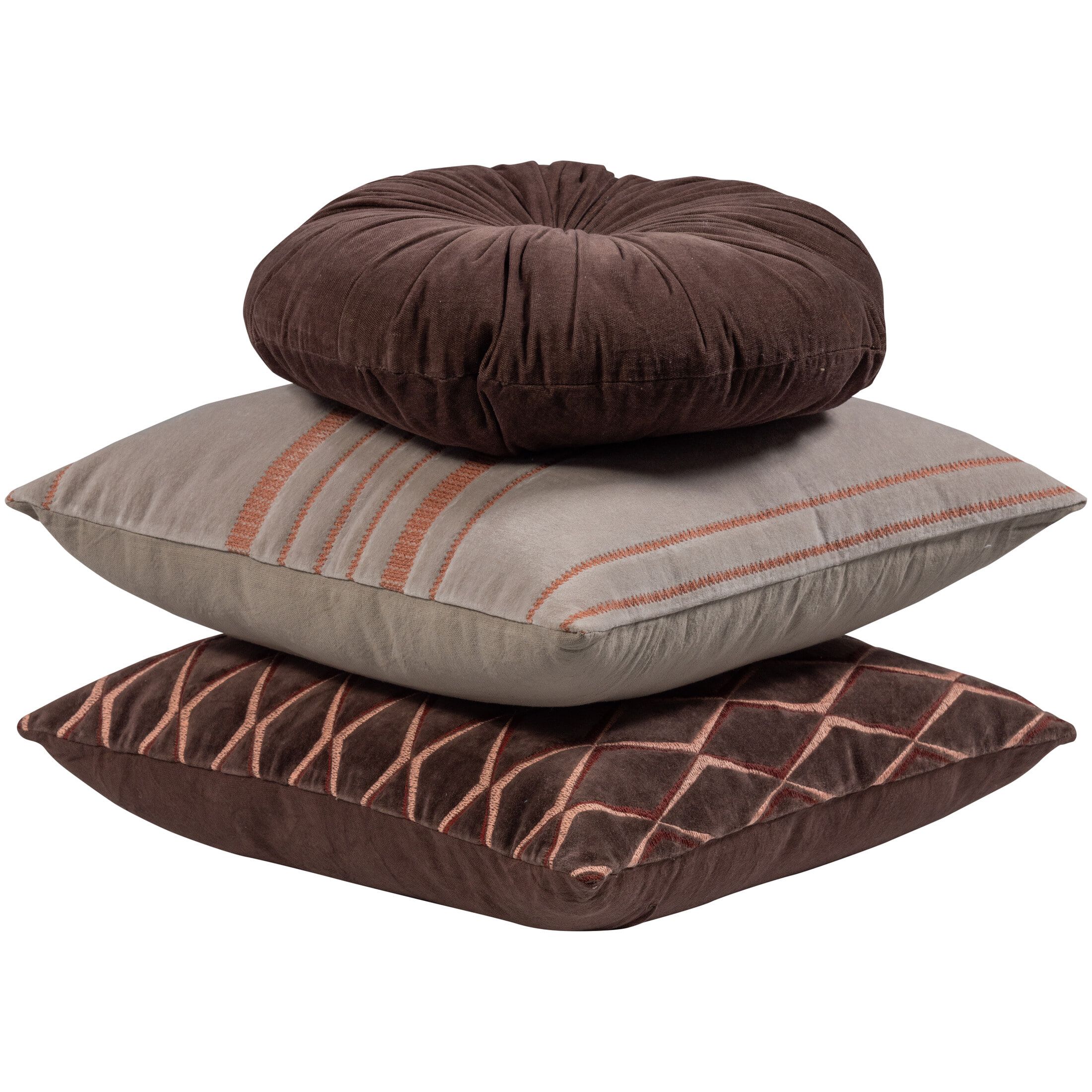 WOOOD Kussen Aziz Set – Luxe Kussens in Bruin, 3‑delige Mix van Vormen