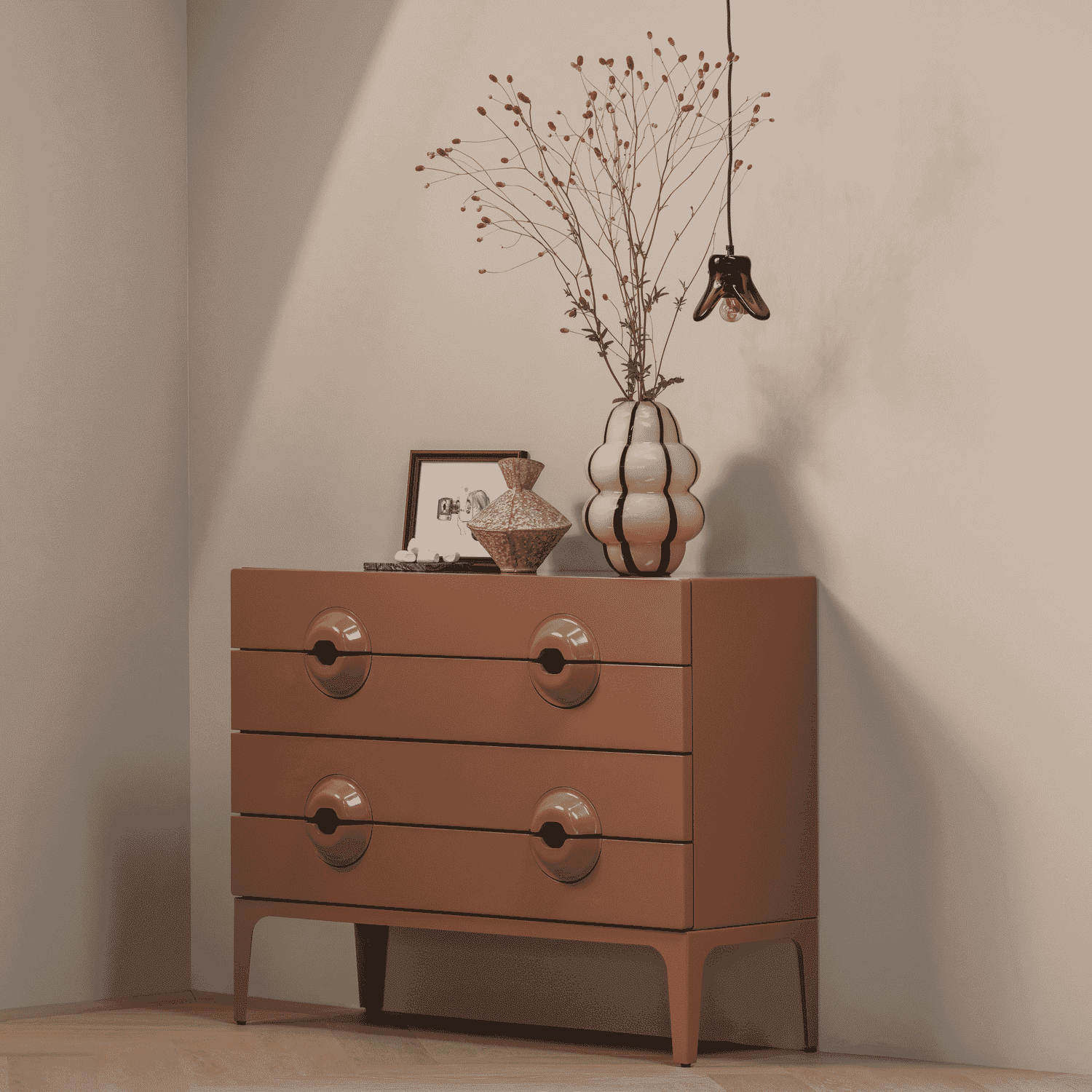 WOOOD Ladekast Merge Oudroze – Retro chic met vier ruime lades