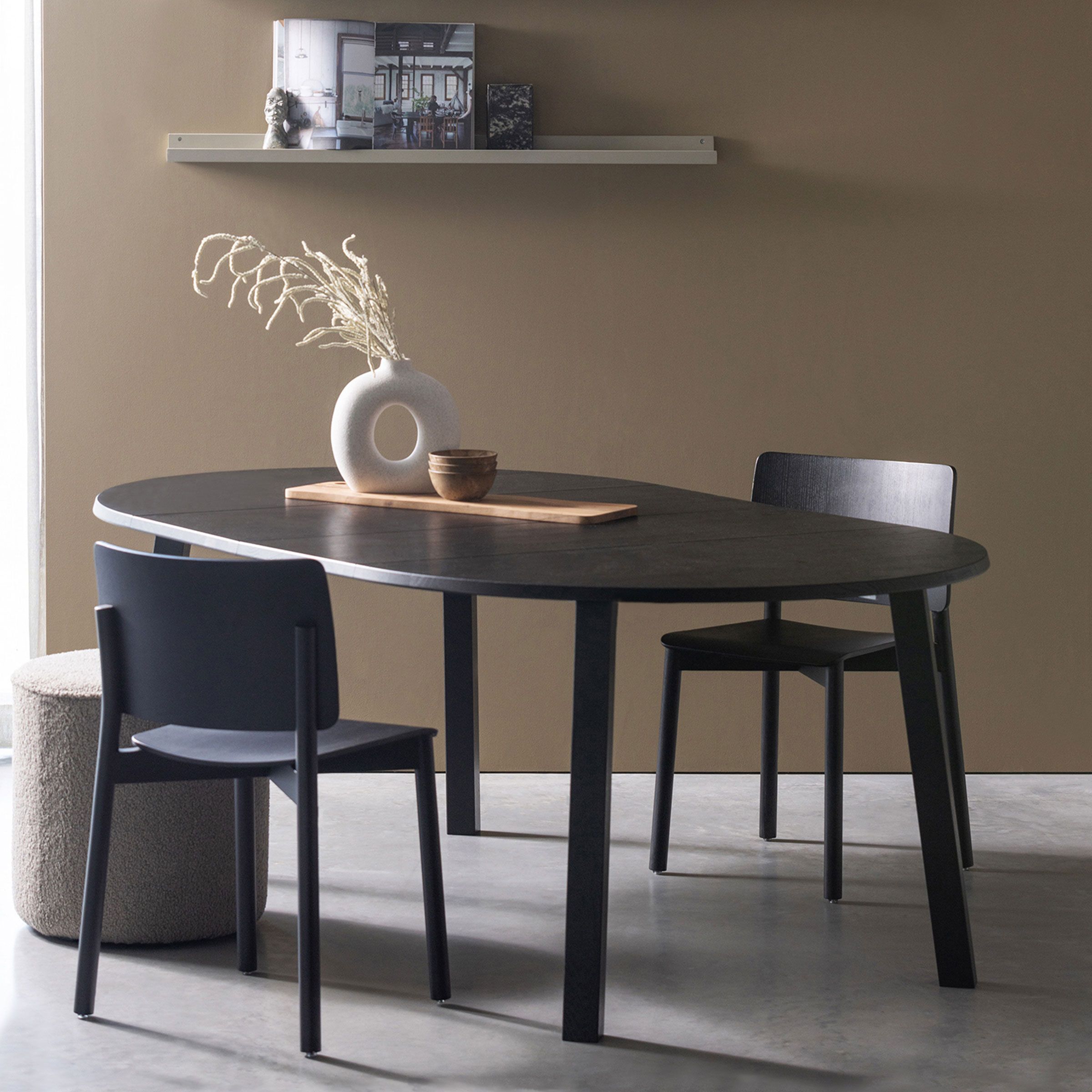 WOOOD Lange Jan – Uitschuifbare ronde eettafel in eiken zwart, 120‑200 cm