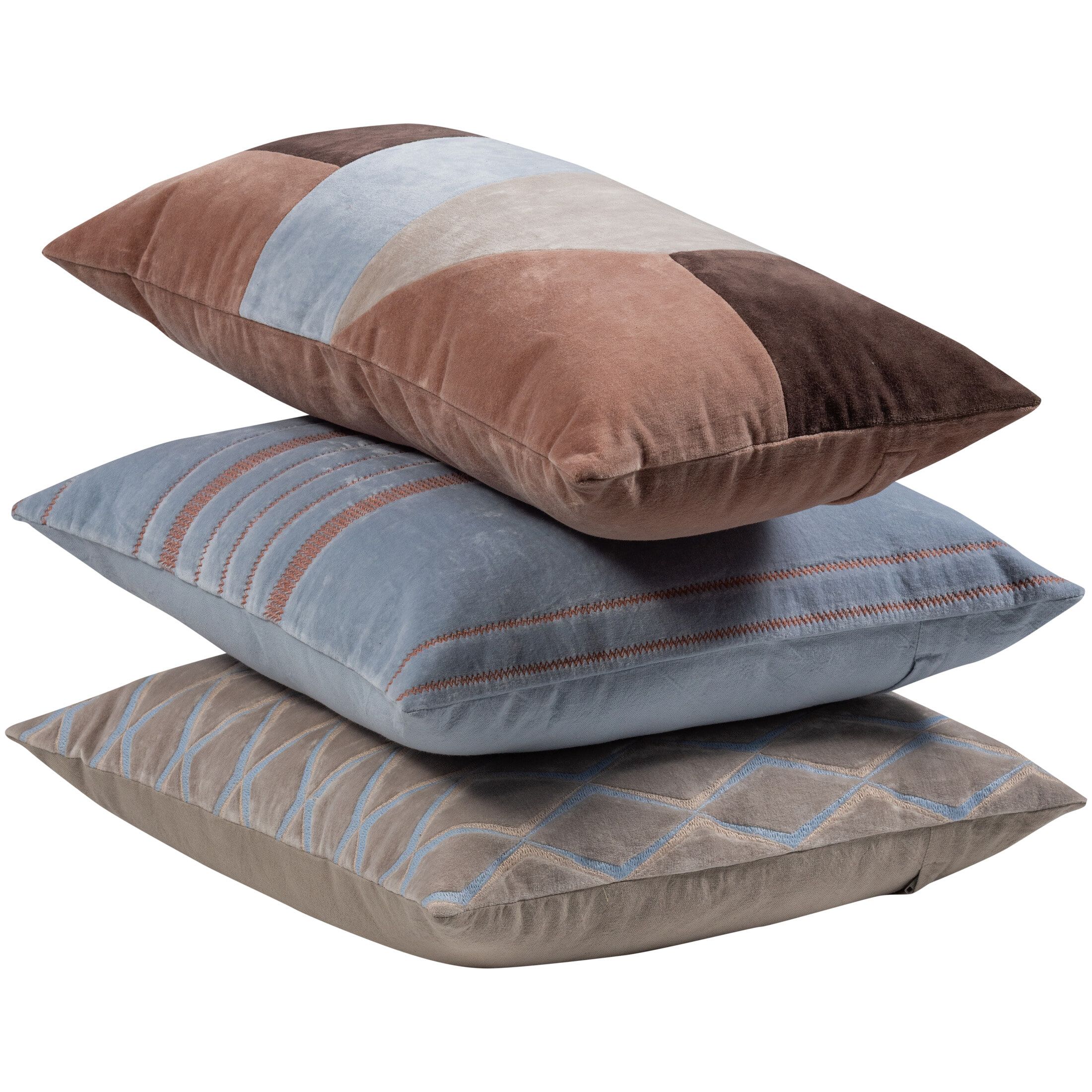 WOOOD Laon kussenset – 3 mix van naturel en blauw, 100 % katoen